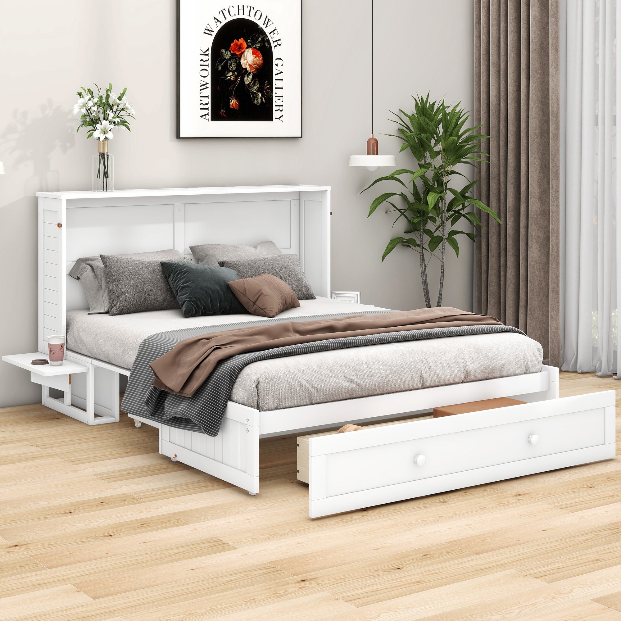 Logidon 140x200 opklapbed met lades en zijplank wit