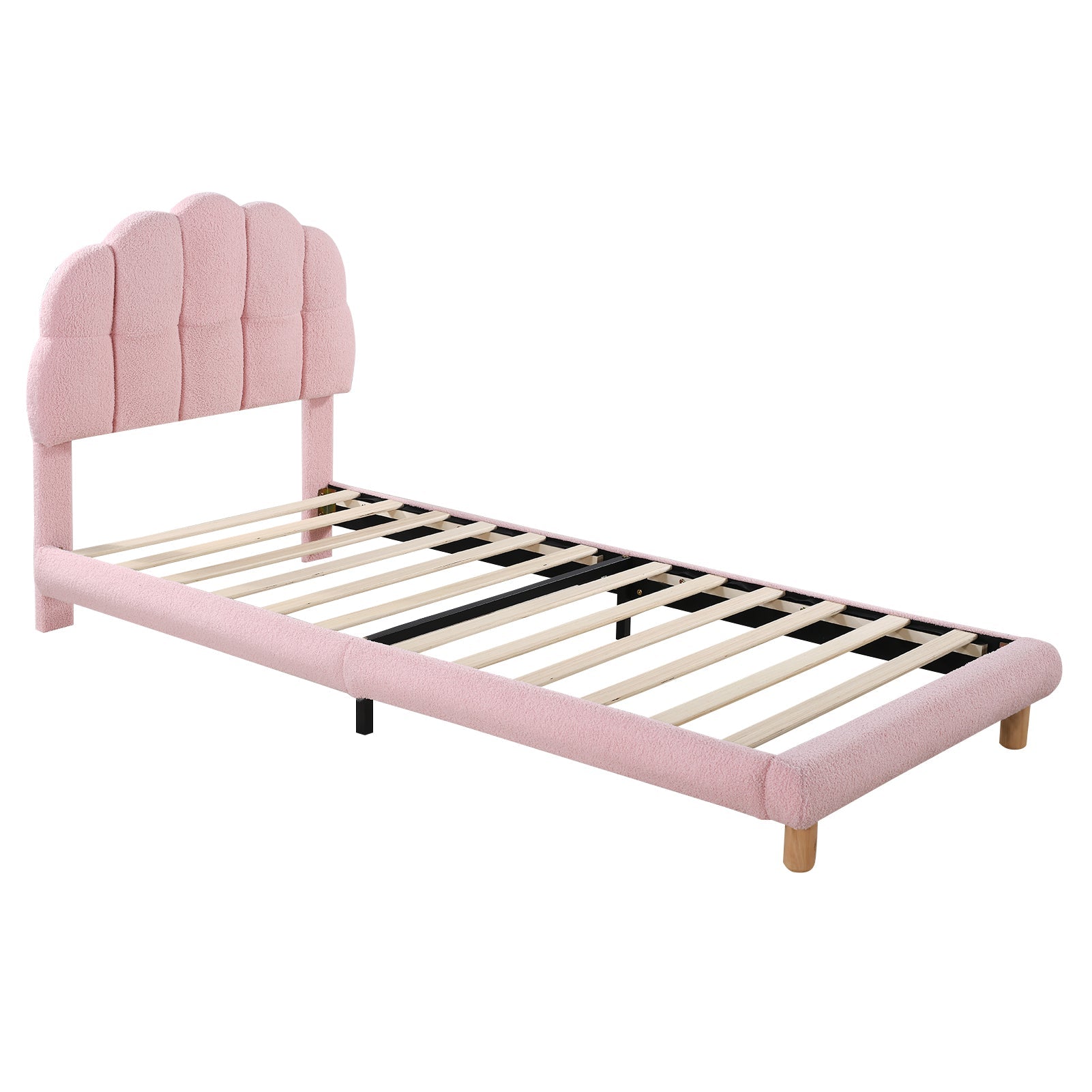 Logidon fluweel gestoffeerd bed 90x200 roze met houten lattenbodem