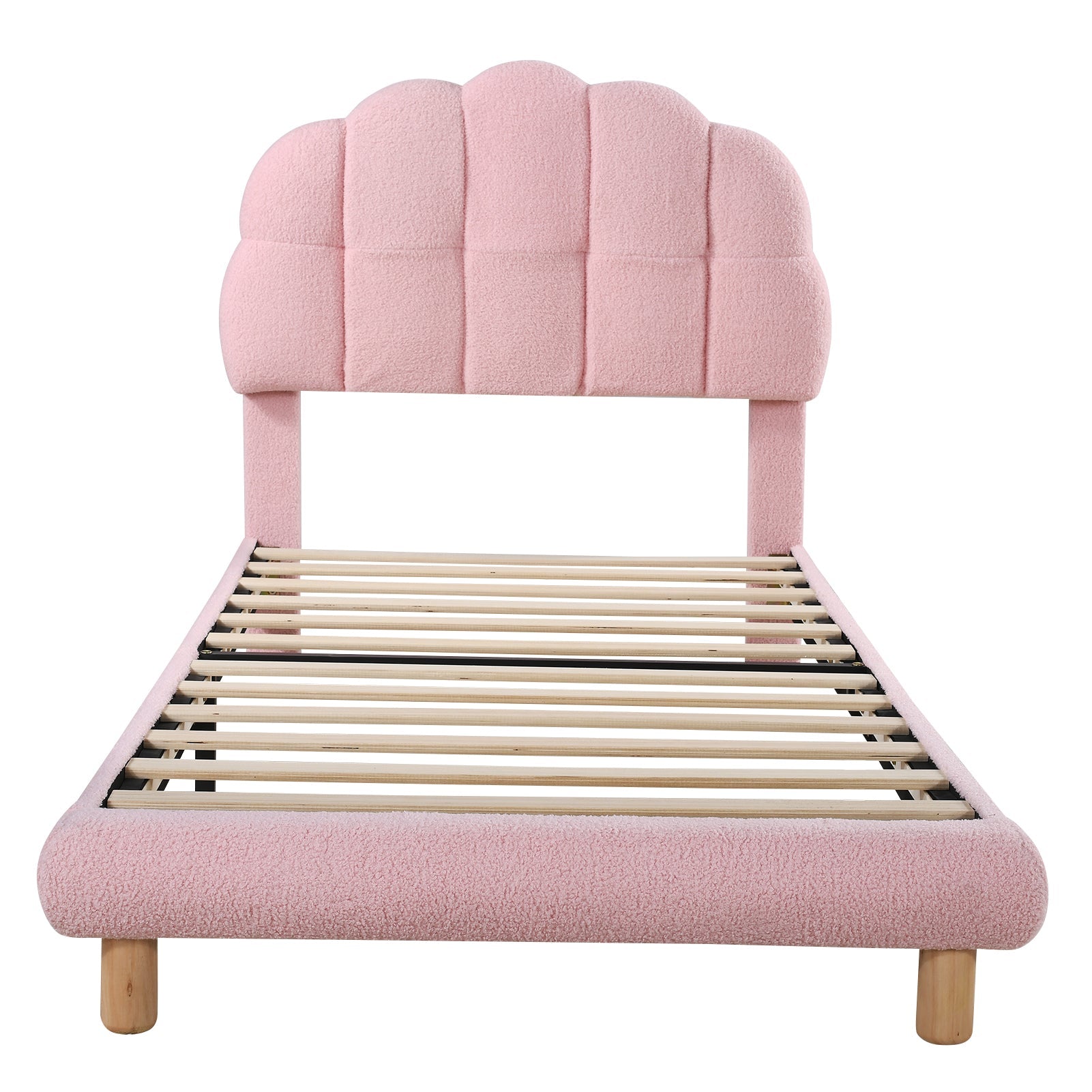 Logidon fluweel gestoffeerd bed 90x200 roze met houten lattenbodem