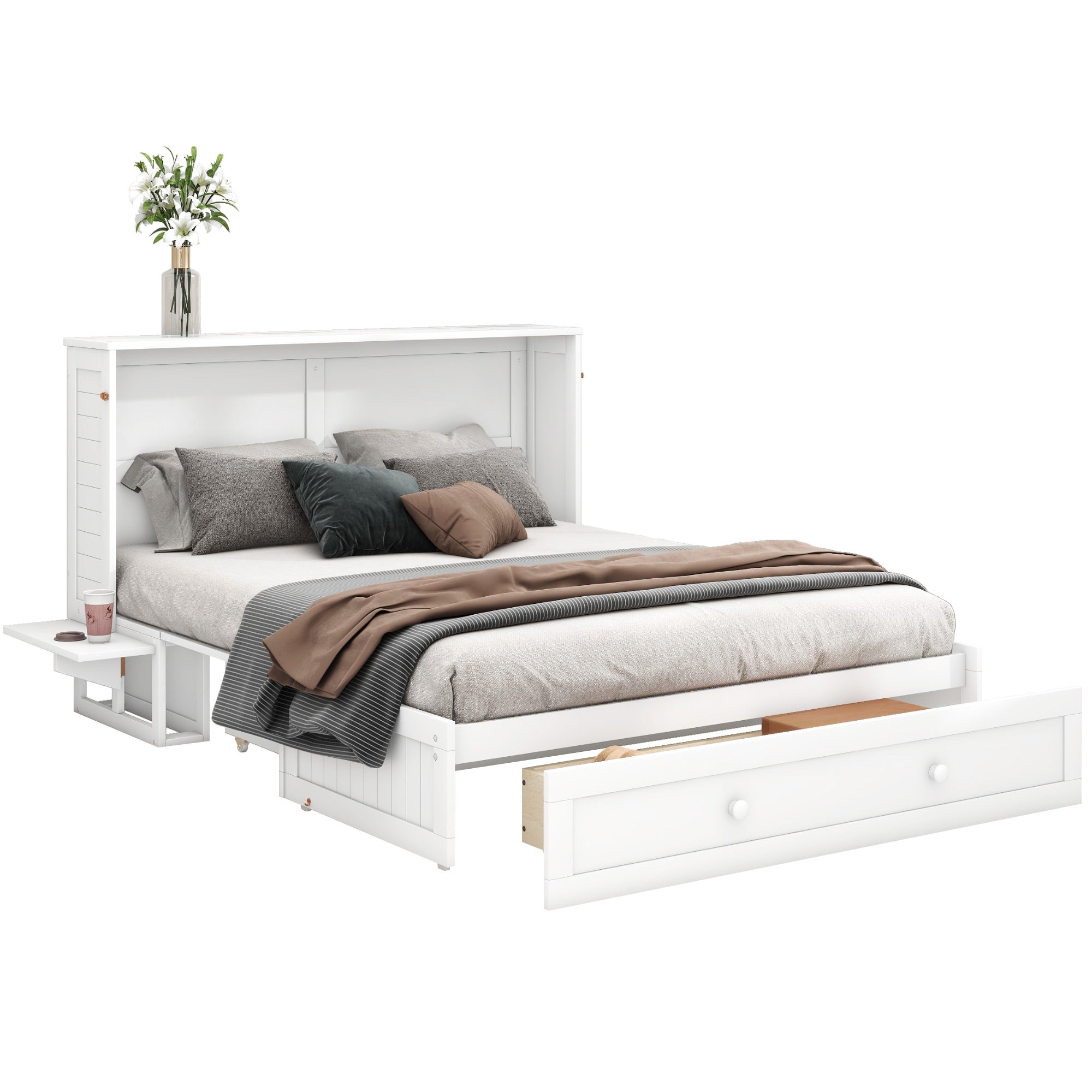 Logidon 140x200 opklapbed met lades en zijplank wit