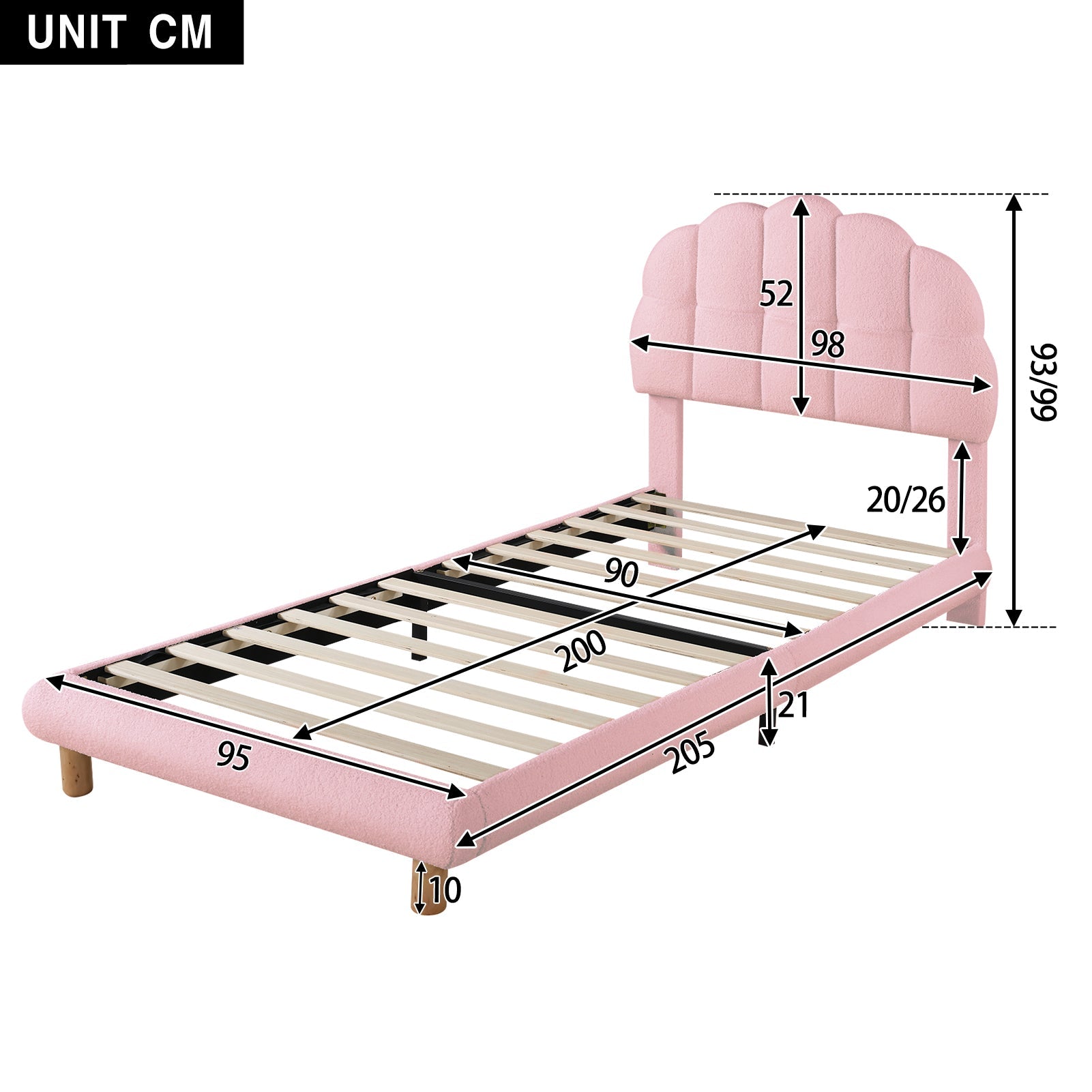 Logidon fluweel gestoffeerd bed 90x200 roze met houten lattenbodem