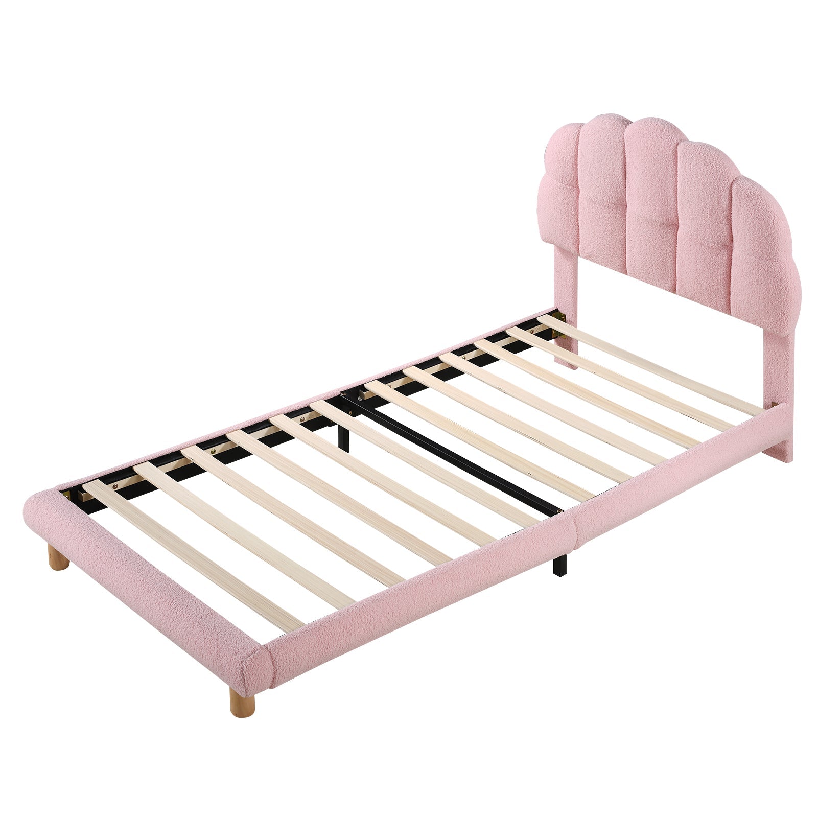 Logidon fluweel gestoffeerd bed 90x200 roze met houten lattenbodem