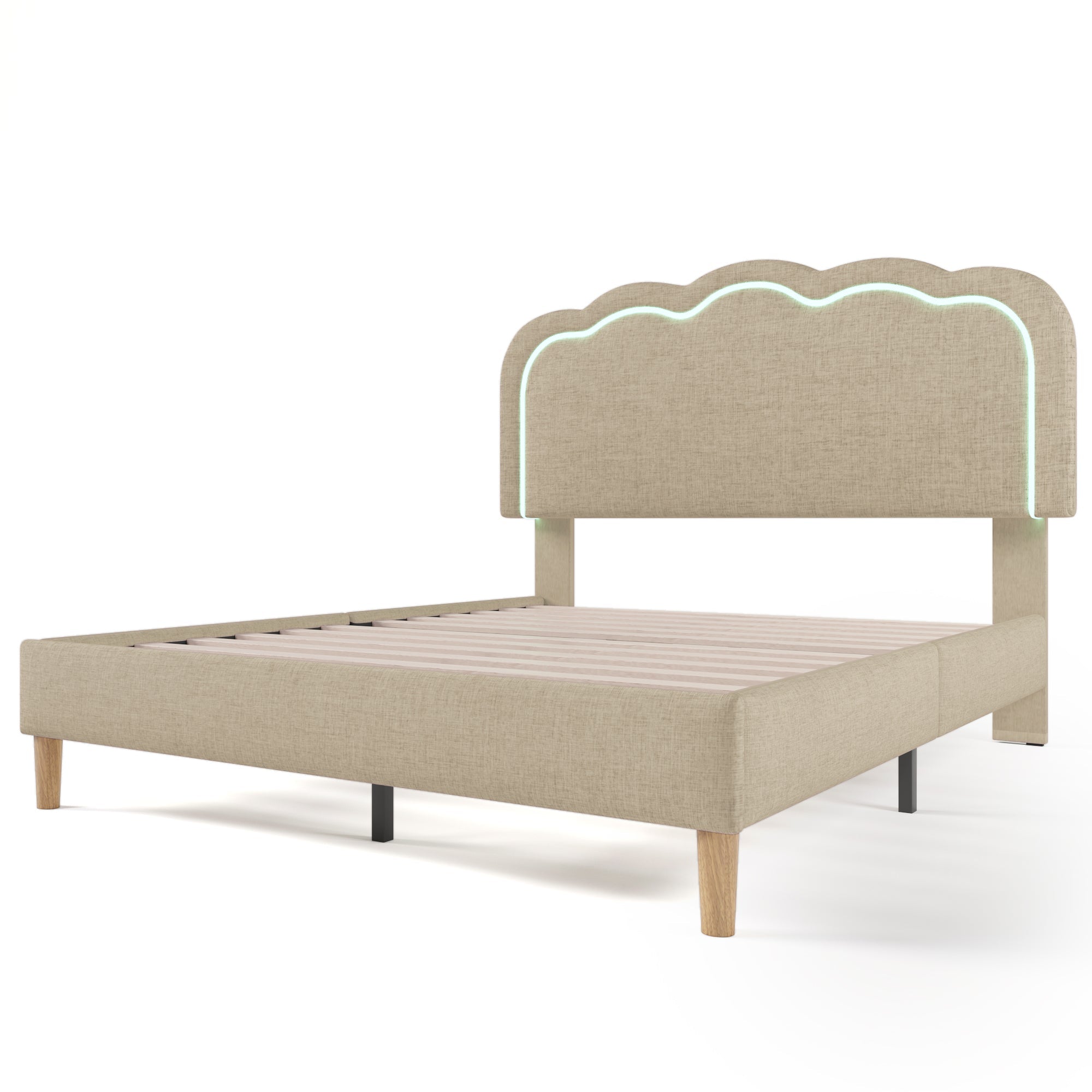 Logidon gestoffeerd bed LED tweepersoonsbed 140x200 beige verstelbaar hoofdbord