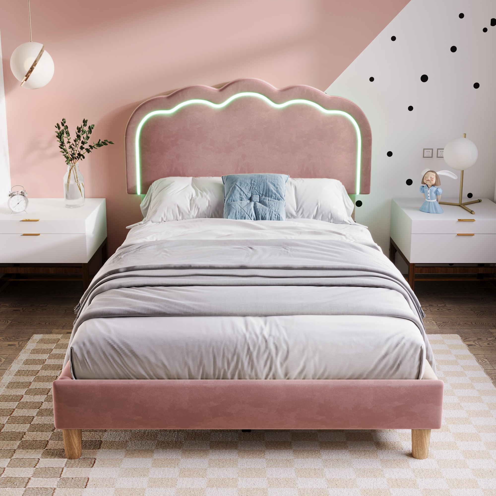 Logidon gestoffeerd bed LED 90x200 roze verstelbaar hoofdbord