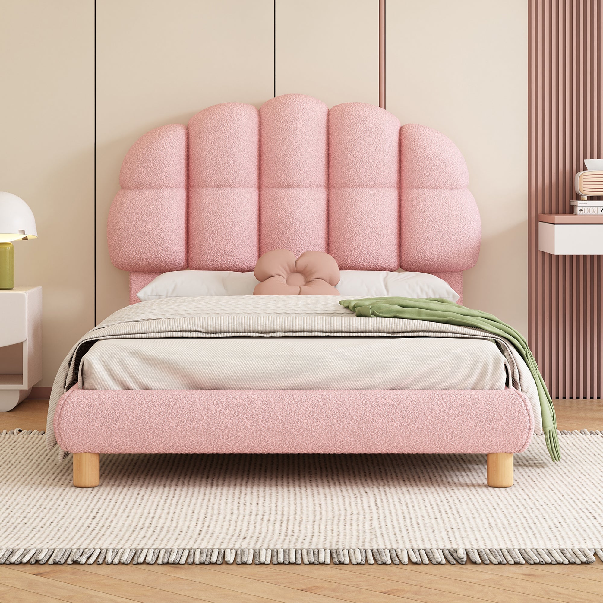 Logidon fluweel gestoffeerd bed 90x200 roze met houten lattenbodem