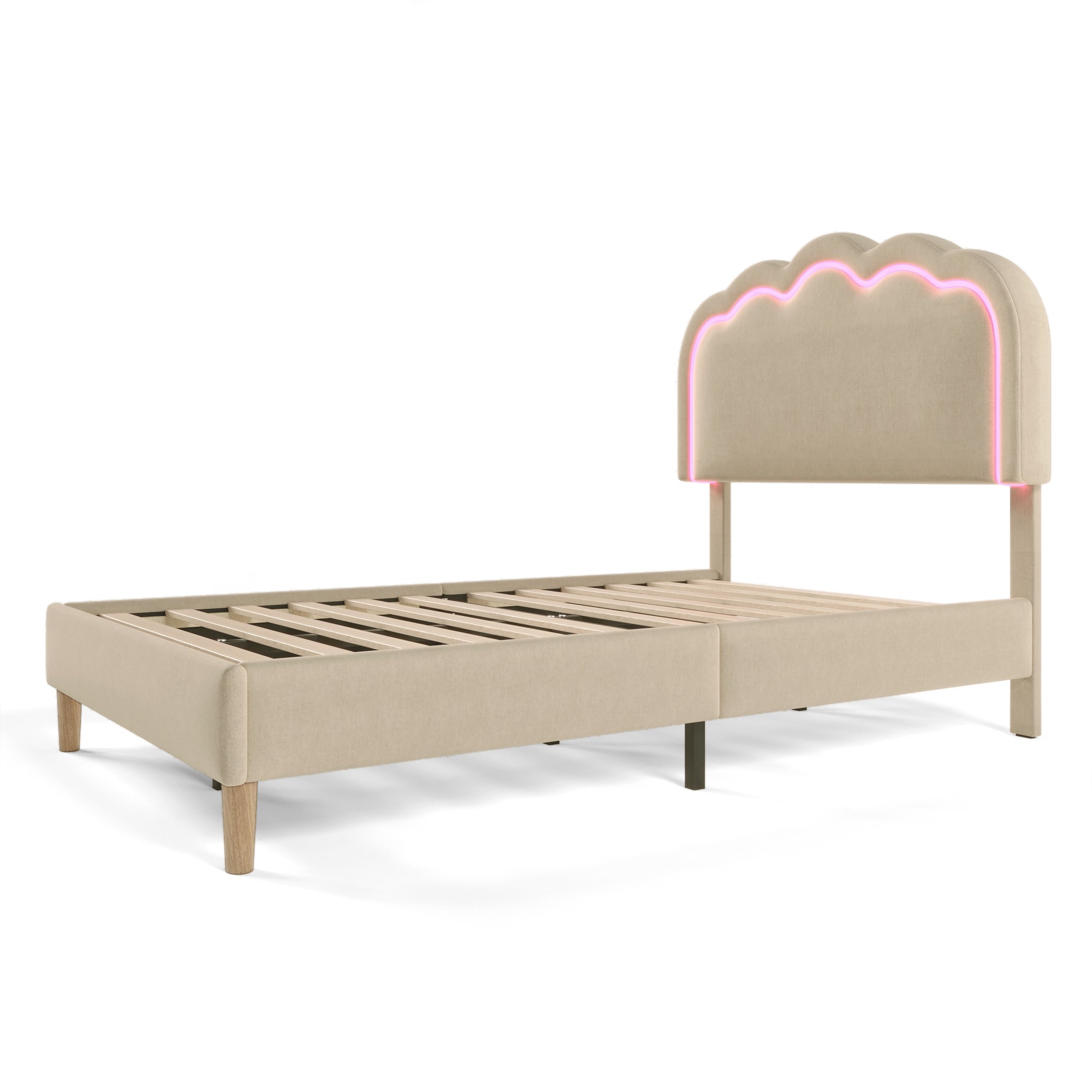 Logidon gestoffeerd bed LED 90x190 beige linnen materiaal verstelbaar hoofdeinde