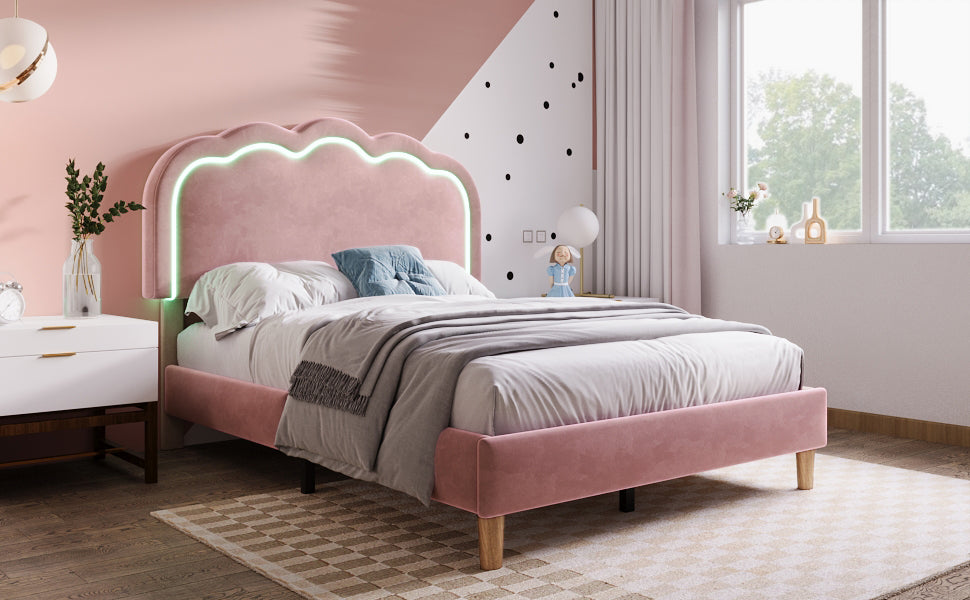 Logidon gestoffeerd bed LED 90x200 roze verstelbaar hoofdbord