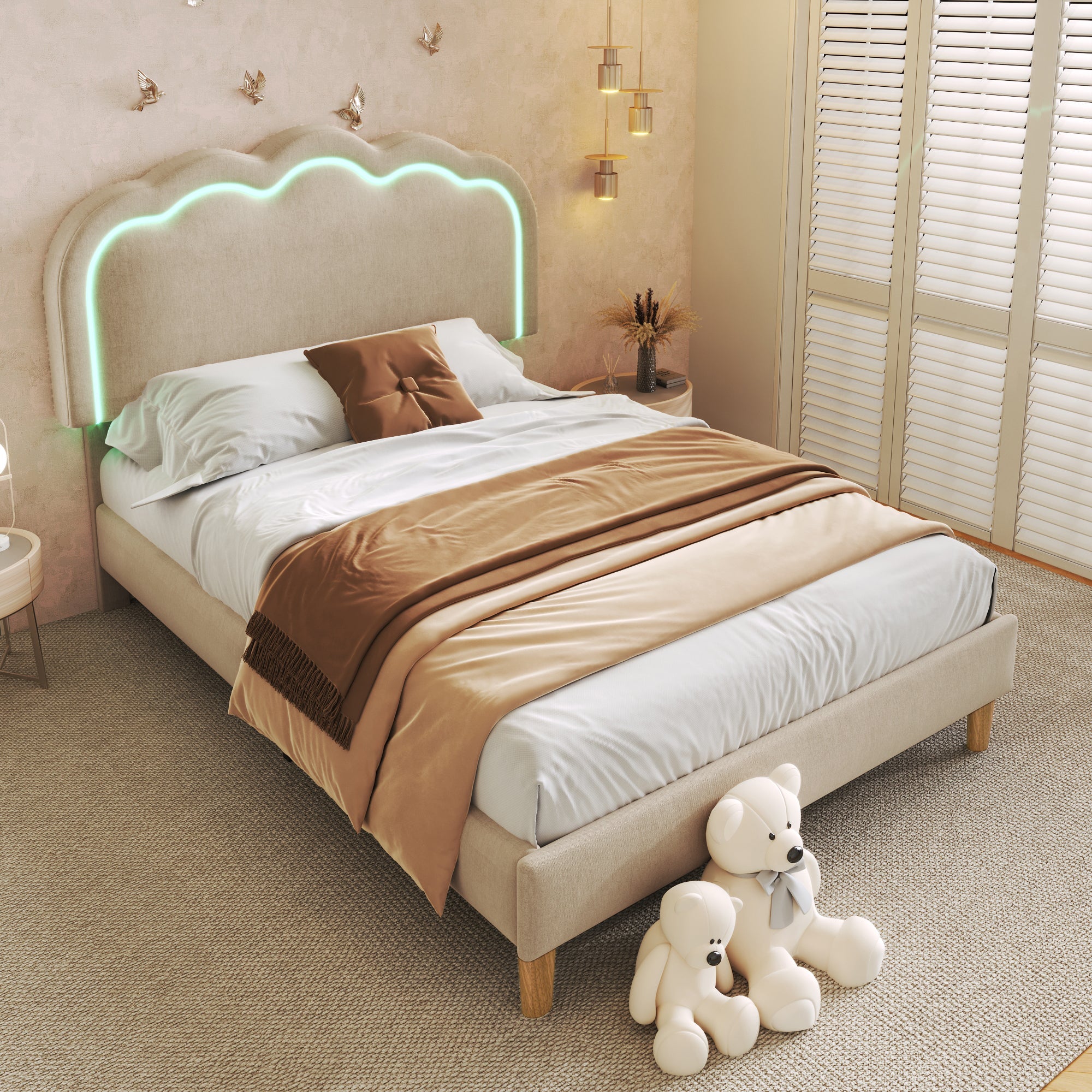 Logidon gestoffeerd bed LED 90x200 beige verstelbaar hoofdeinde