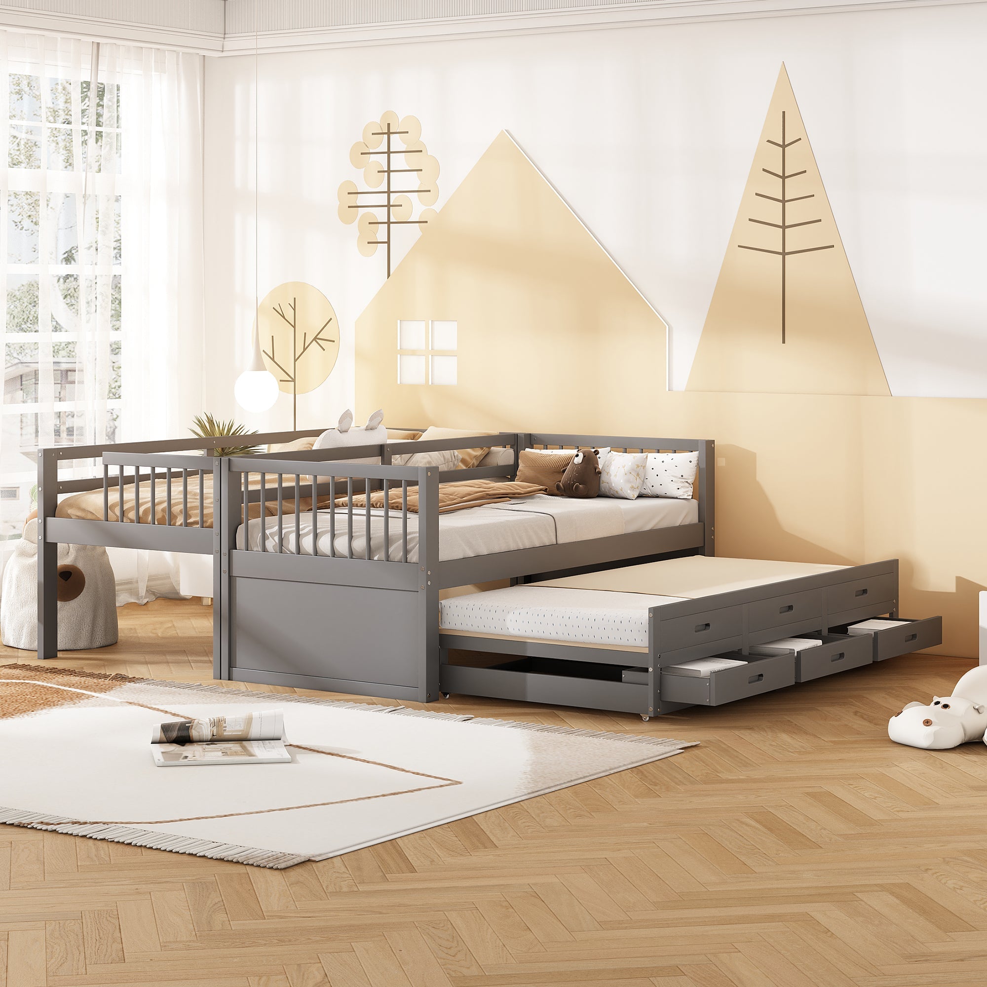 Logidon Bunk Bed 90x200 Gray With Pull-out Bed and 3 Drawers