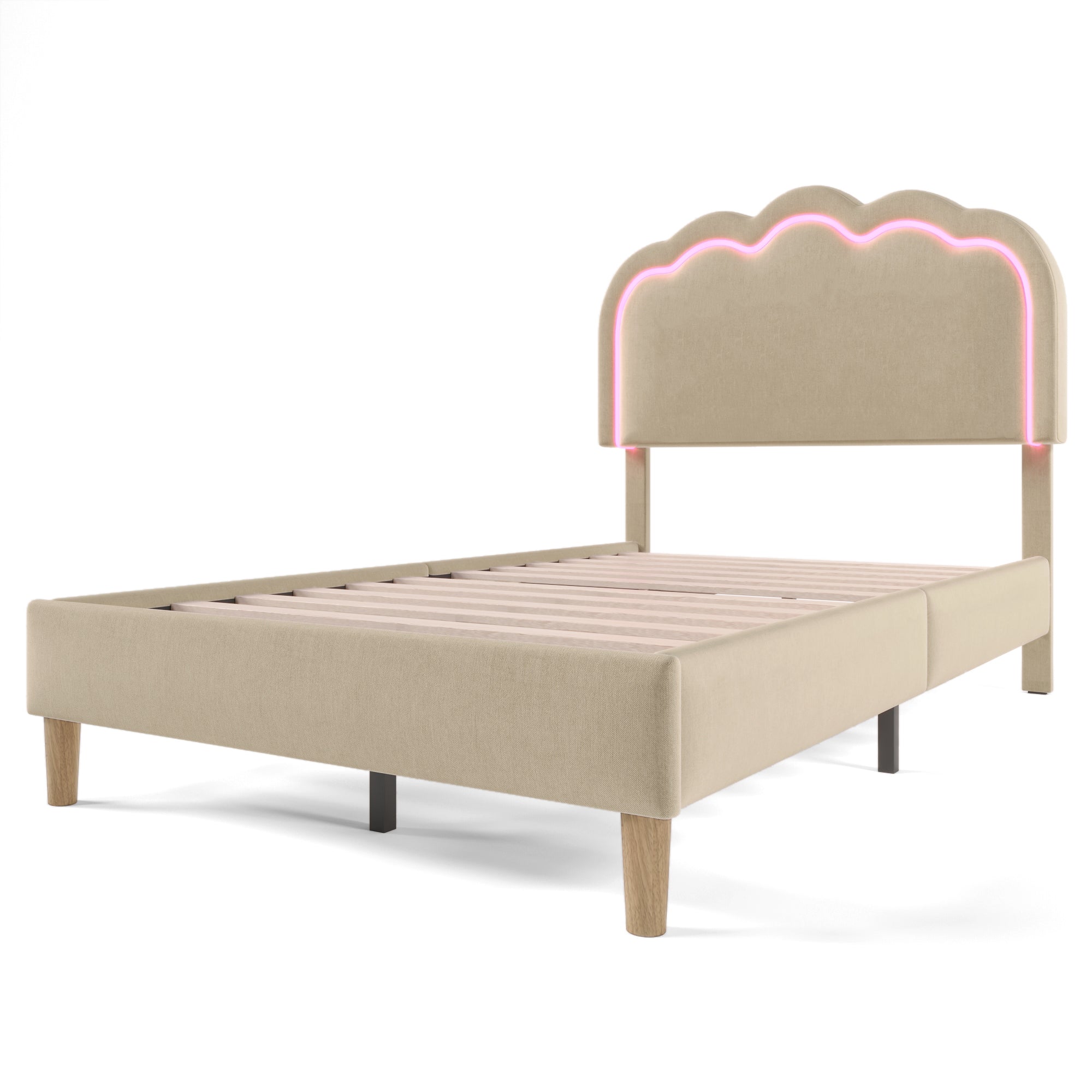 Logidon gestoffeerd bed LED 90x200 beige verstelbaar hoofdeinde