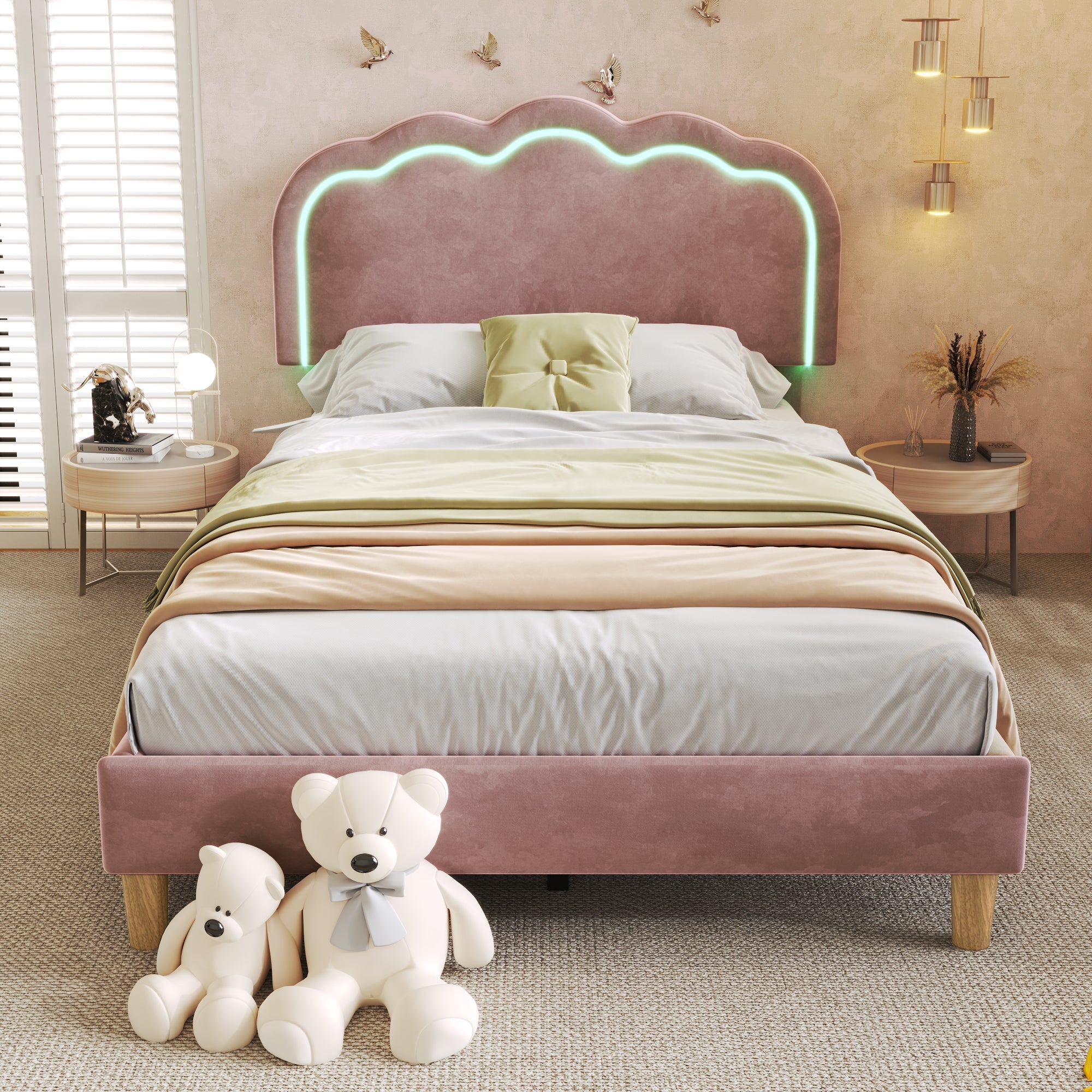 Logidon gestoffeerd bed LED 90x200 roze verstelbaar hoofdbord