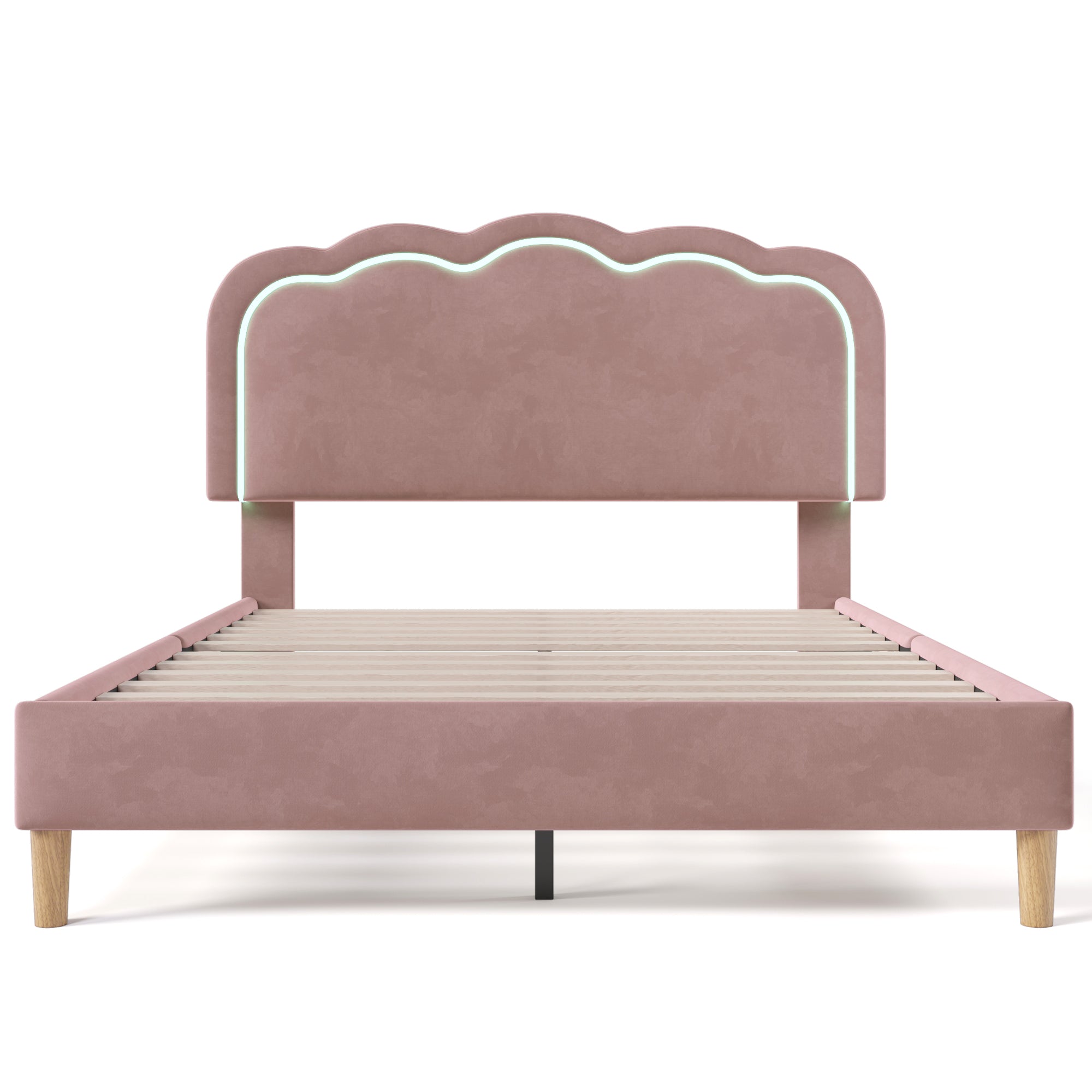 Logidon upholstered bed LED double bed 140x200 pink, adjustable headboard