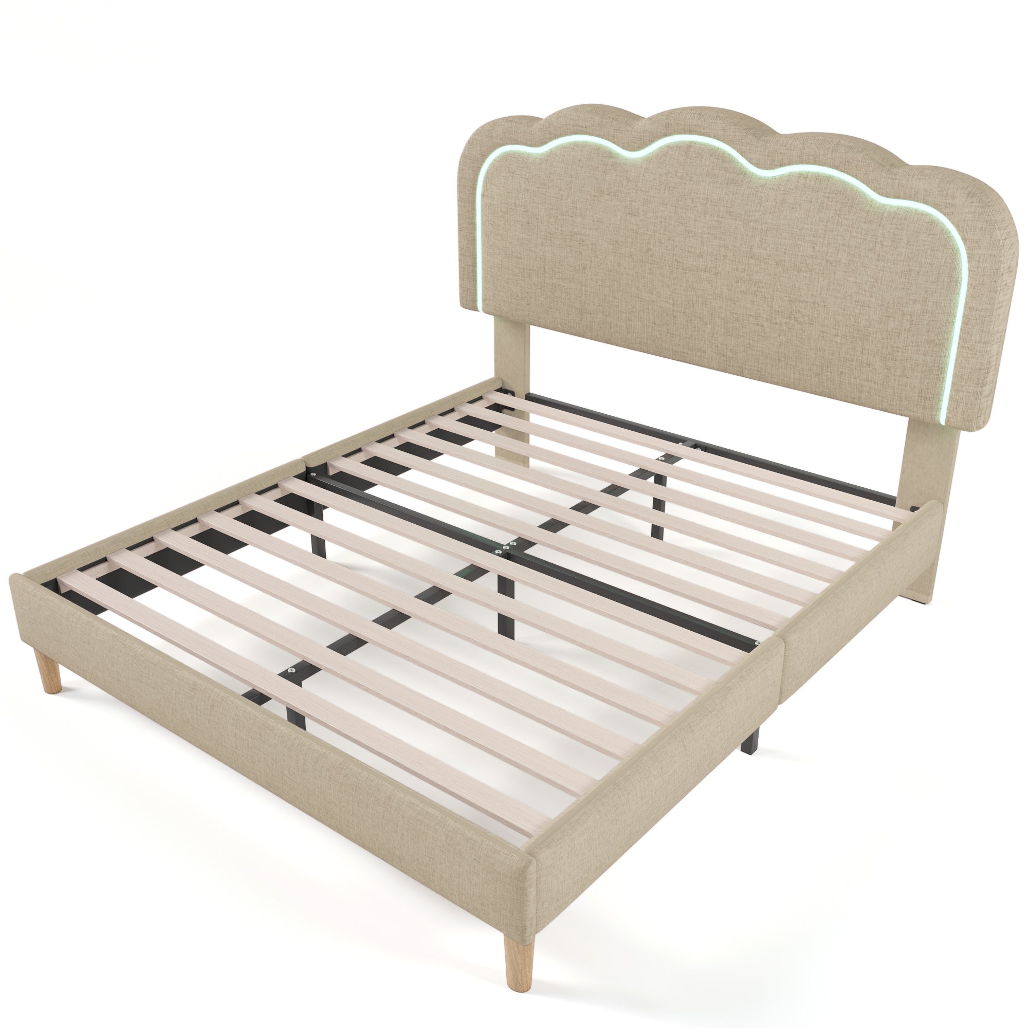 Logidon gestoffeerd bed LED tweepersoonsbed 140x200 beige verstelbaar hoofdbord