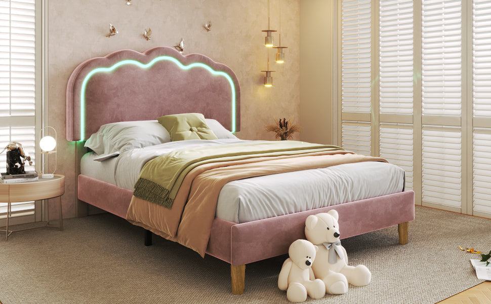 Logidon gestoffeerd bed LED 90x200 roze verstelbaar hoofdbord