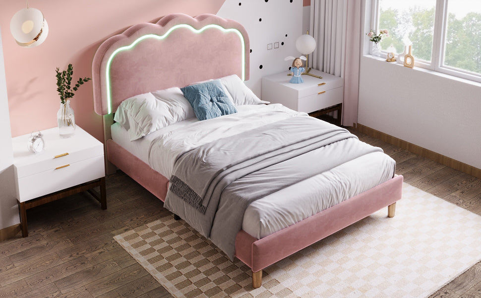 Logidon gestoffeerd bed LED 90x200 roze verstelbaar hoofdbord