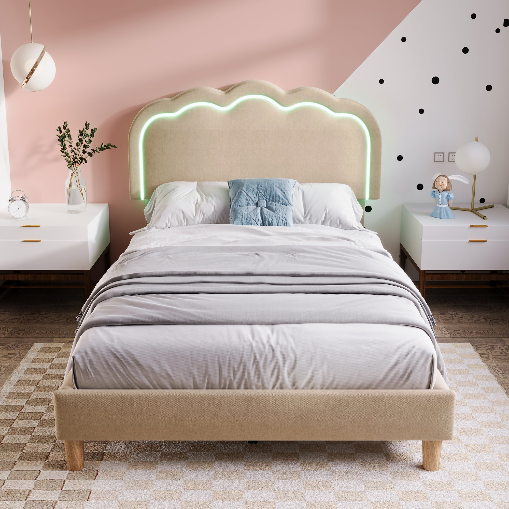 Logidon gestoffeerd bed LED 90x200 beige verstelbaar hoofdeinde