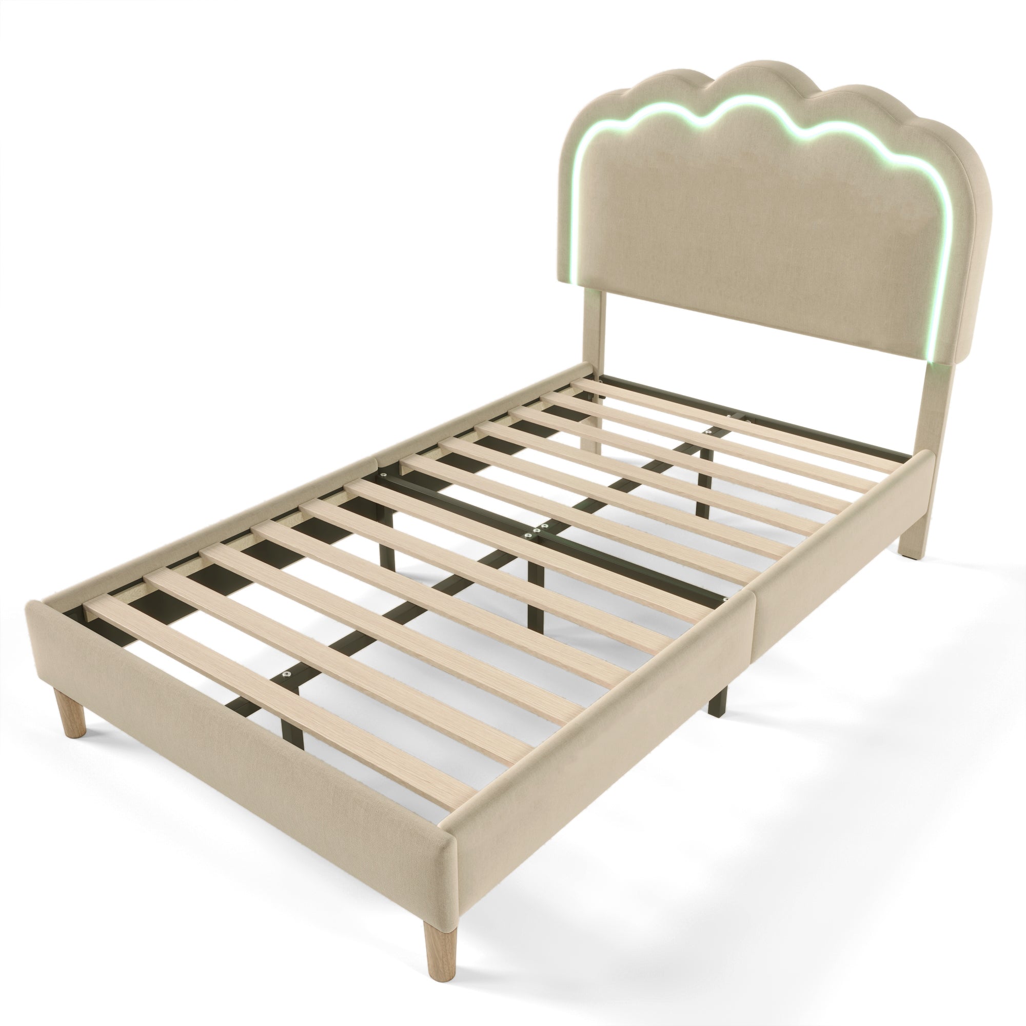 Logidon gestoffeerd bed LED 90x200 beige verstelbaar hoofdeinde