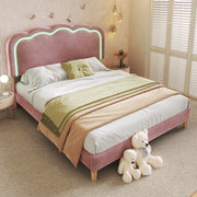 Logidon upholstered bed LED double bed 140x200 pink, adjustable headboard