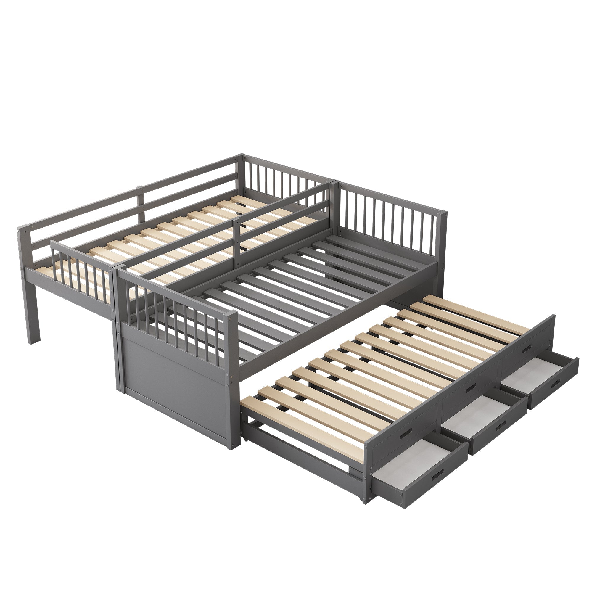 Logidon Bunk Bed 90x200 Gray With Pull-out Bed and 3 Drawers