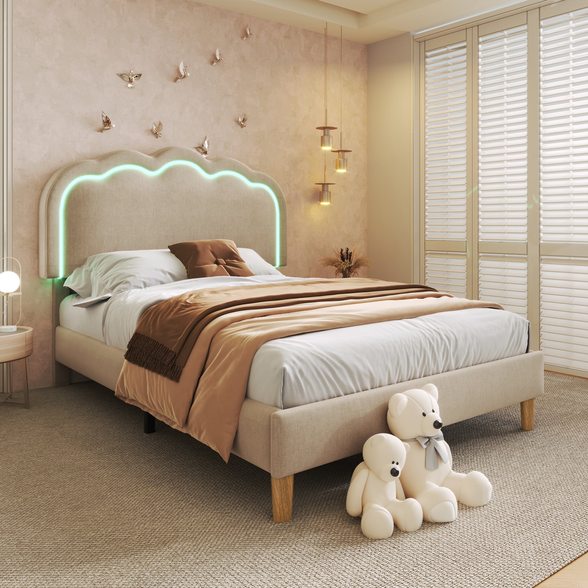 Logidon gestoffeerd bed LED 90x200 beige verstelbaar hoofdeinde