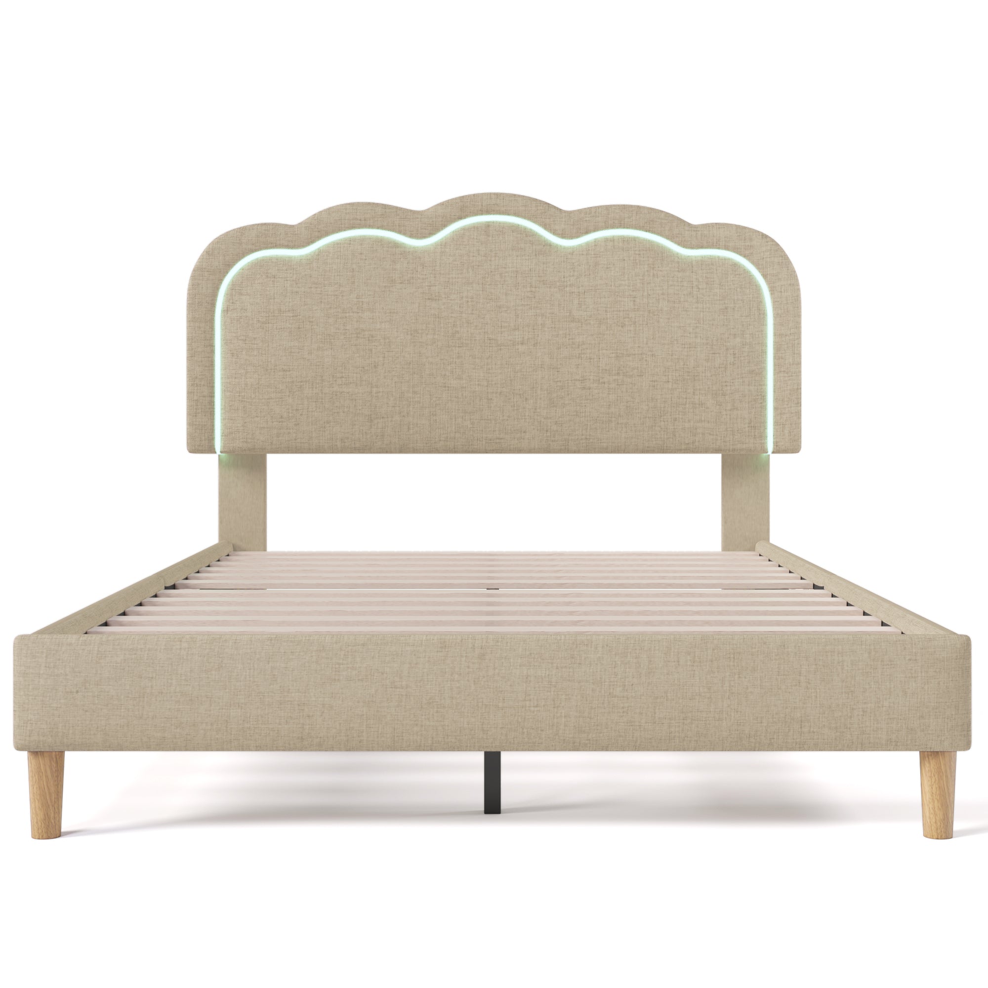 Logidon gestoffeerd bed LED tweepersoonsbed 140x200 beige verstelbaar hoofdbord