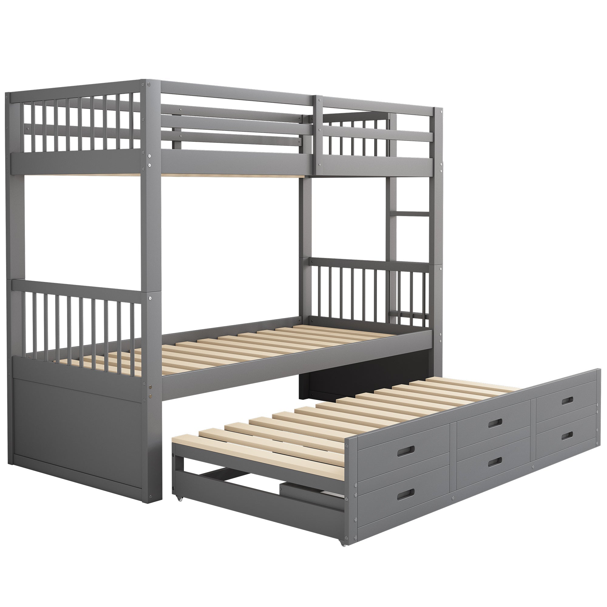 Logidon Bunk Bed 90x200 Gray With Pull-out Bed and 3 Drawers