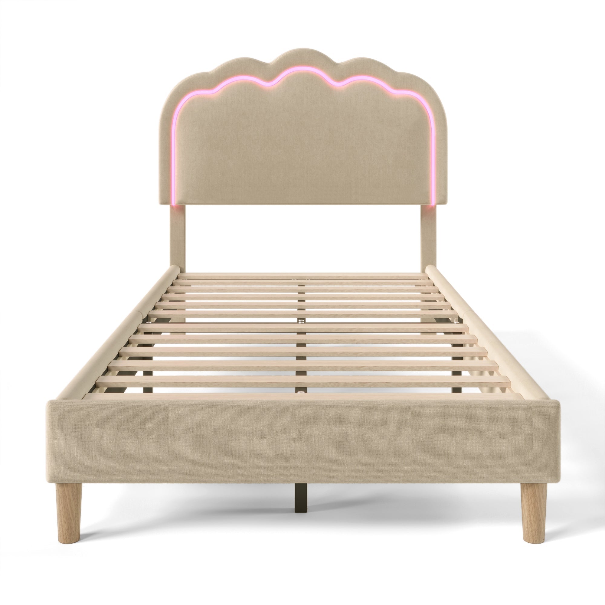 Logidon gestoffeerd bed LED 90x190 beige linnen materiaal verstelbaar hoofdeinde