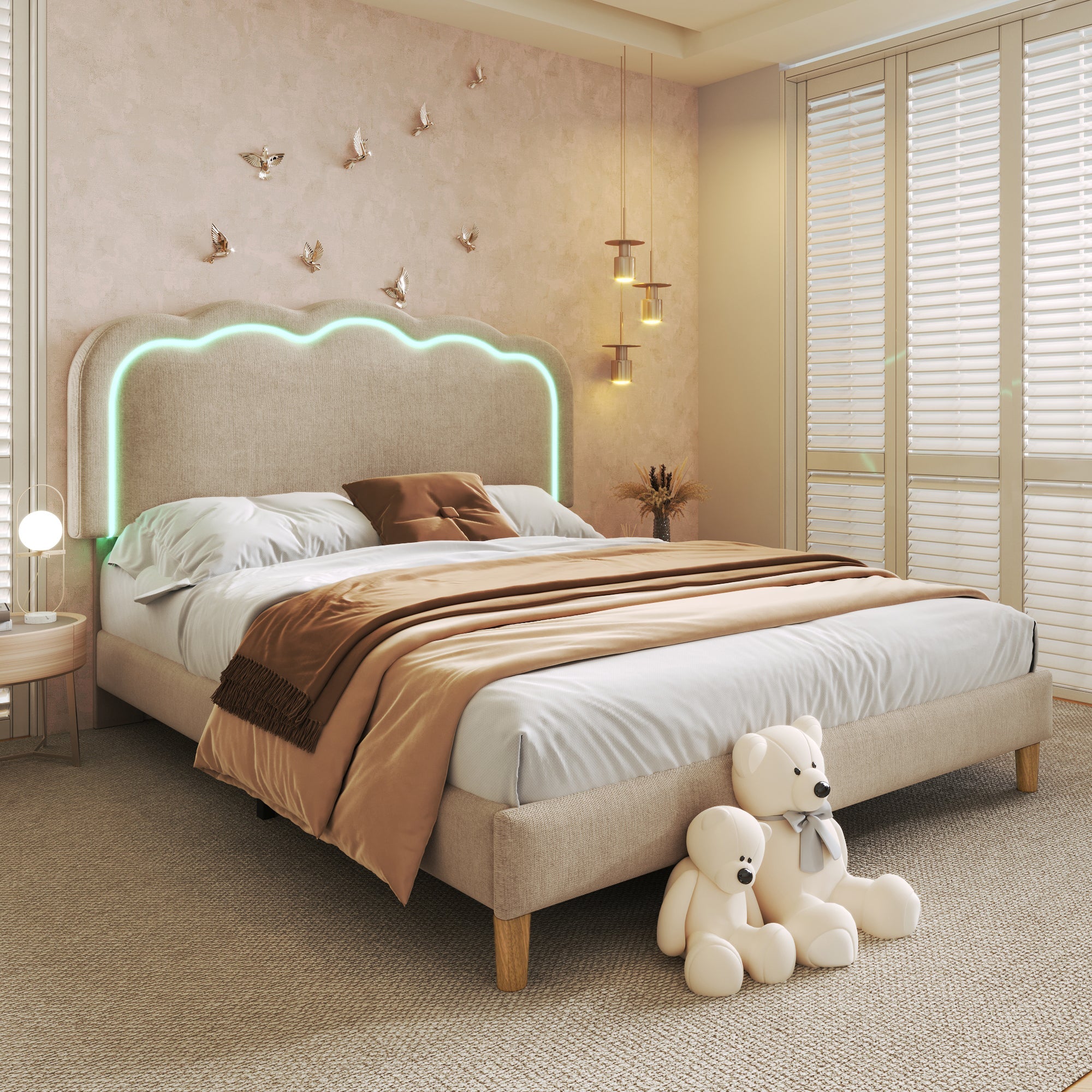 Logidon gestoffeerd bed LED tweepersoonsbed 140x200 beige verstelbaar hoofdbord