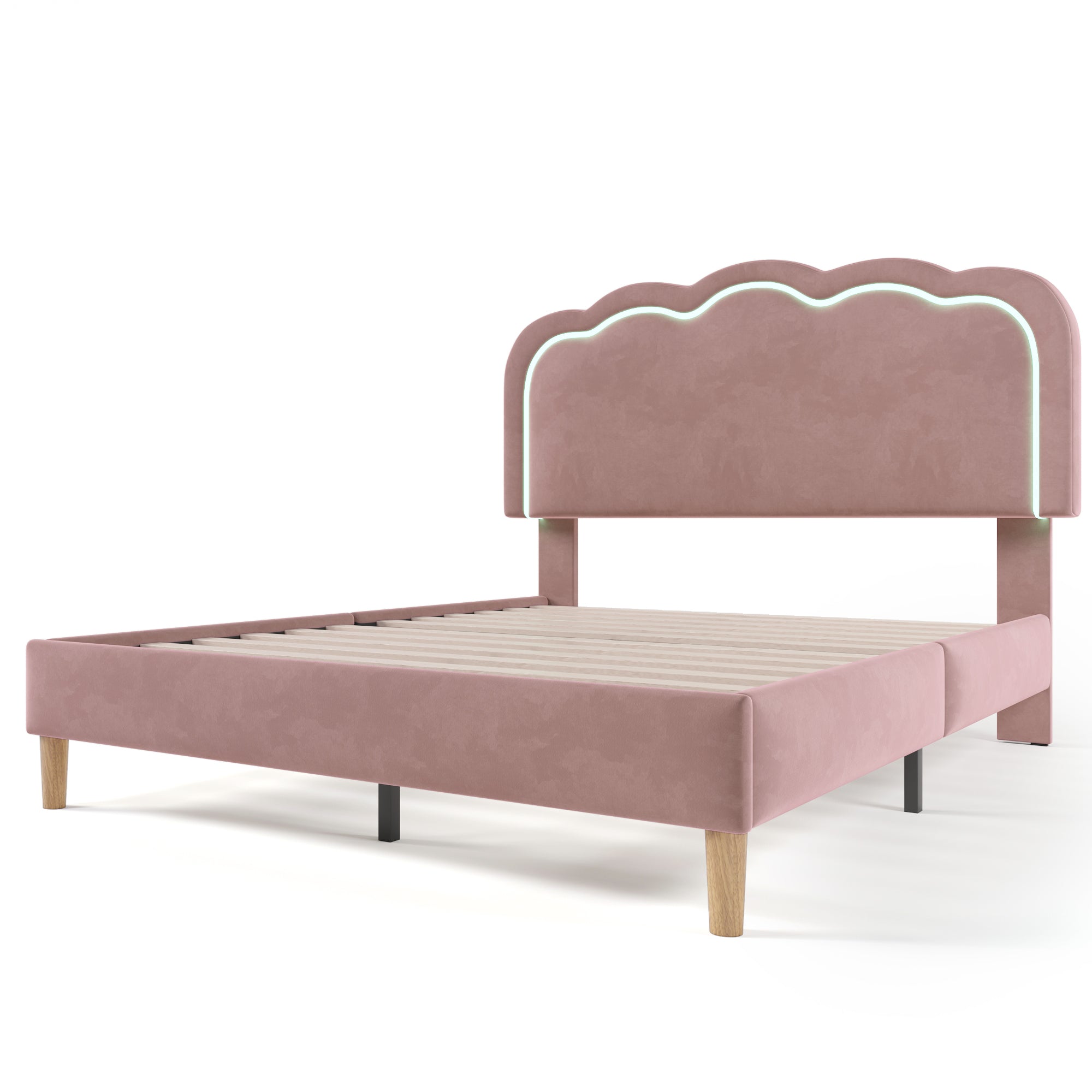 Logidon upholstered bed LED double bed 140x200 pink, adjustable headboard
