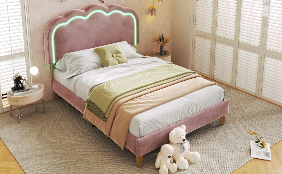 Logidon gestoffeerd bed LED 90x200 roze verstelbaar hoofdbord