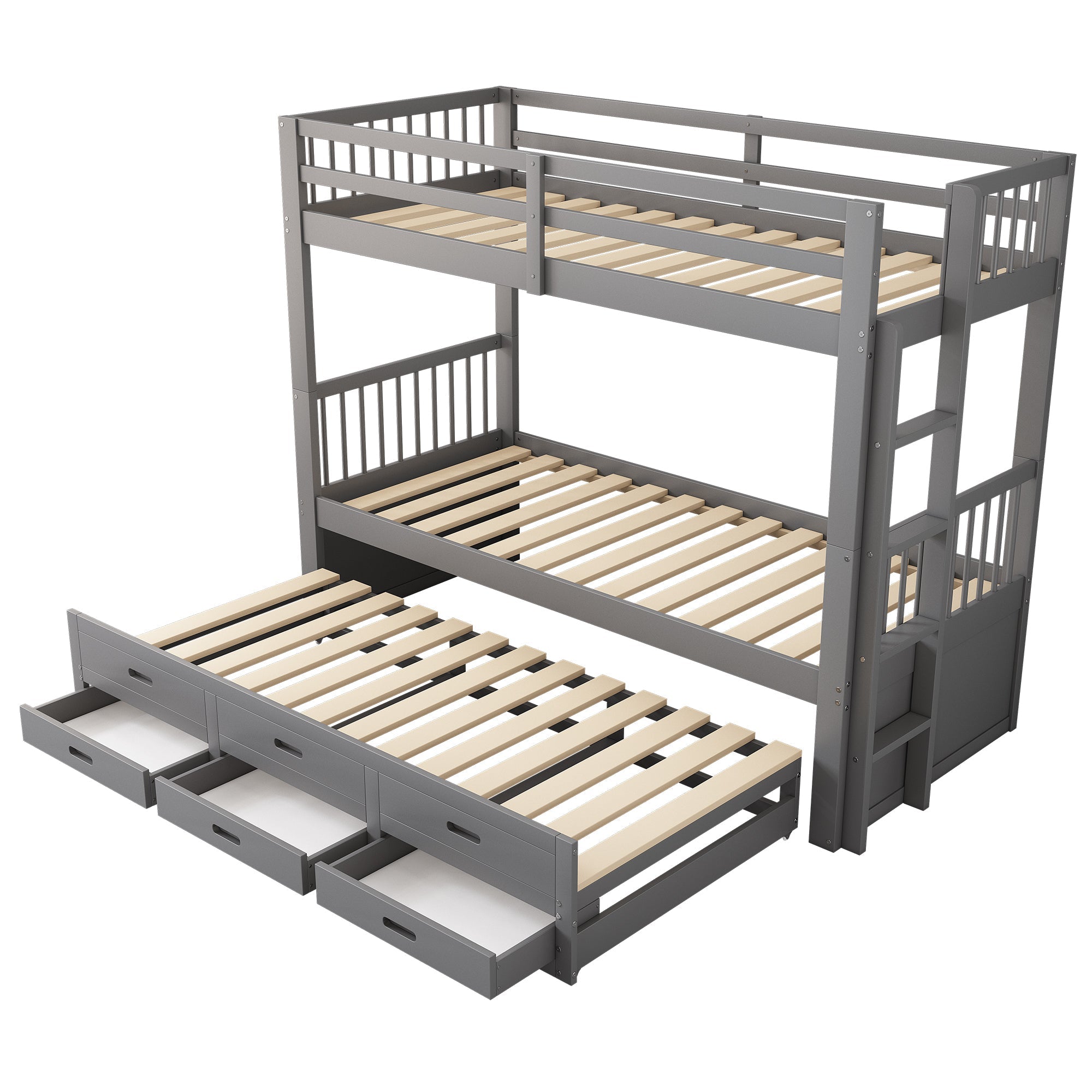 Logidon Bunk Bed 90x200 Gray With Pull-out Bed and 3 Drawers