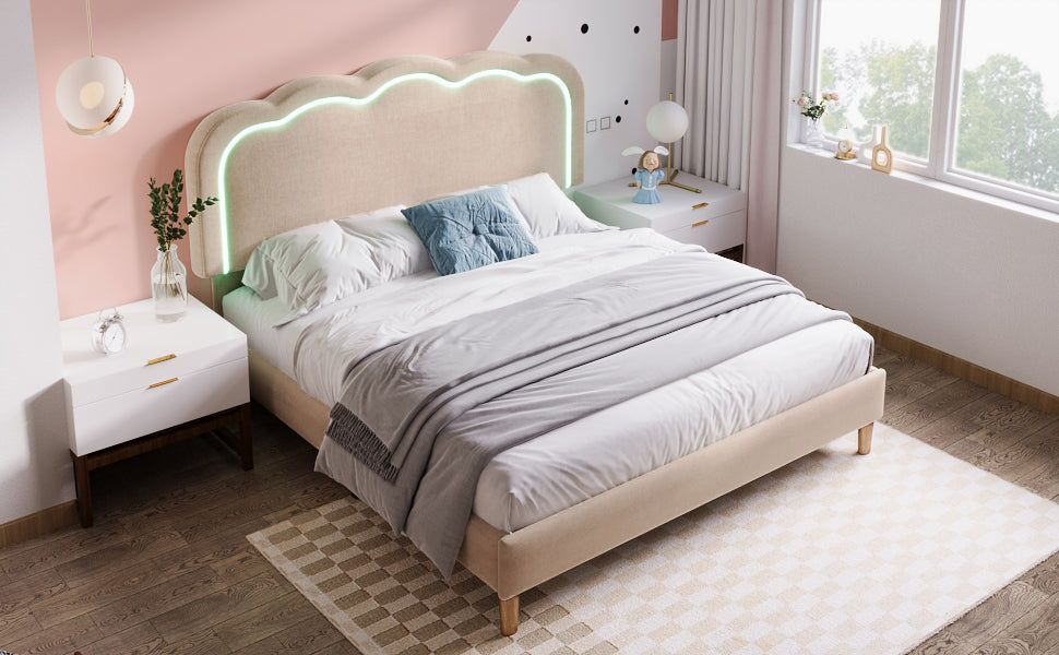 Logidon gestoffeerd bed LED tweepersoonsbed 140x200 beige verstelbaar hoofdbord