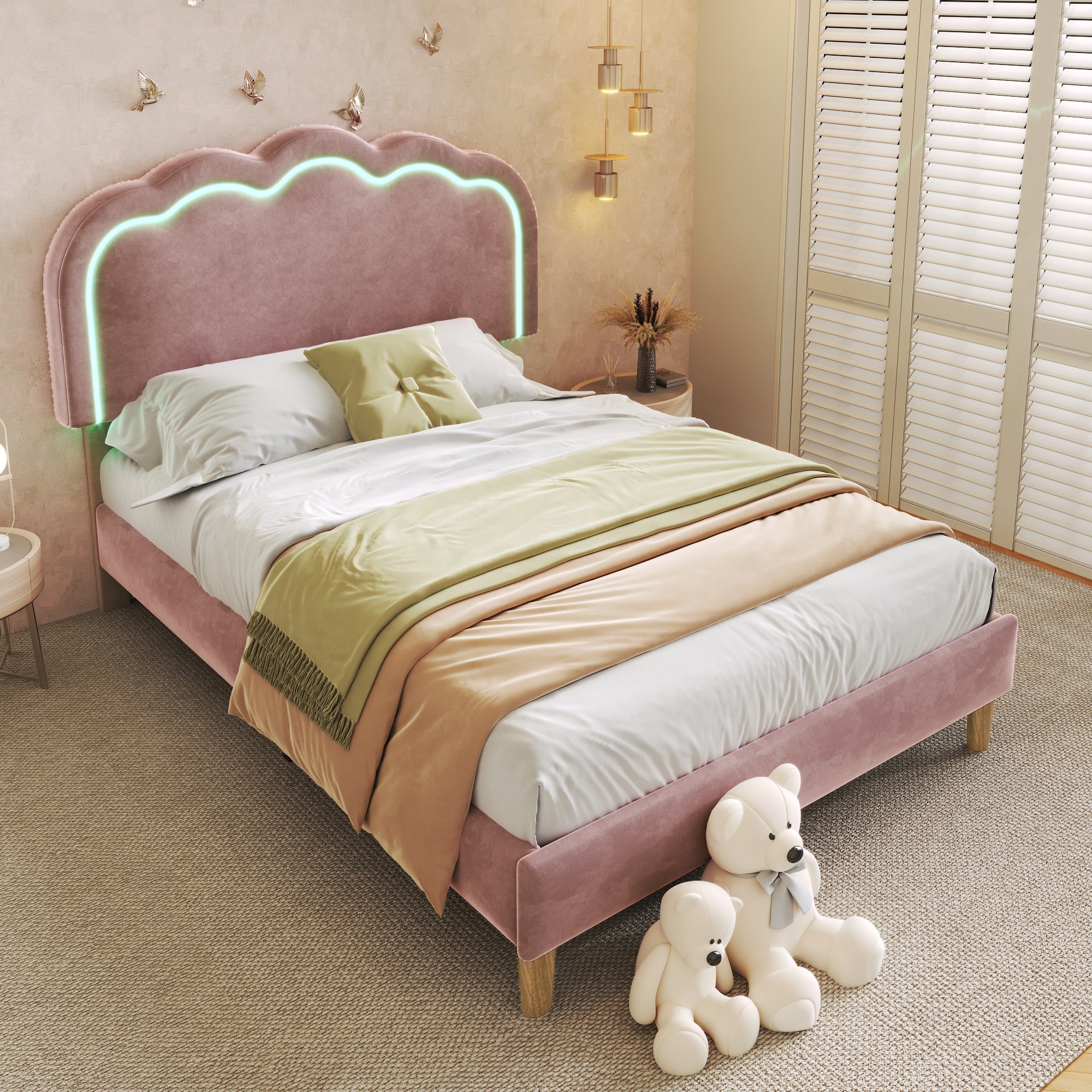 Logidon gestoffeerd bed LED 90x200 roze verstelbaar hoofdbord