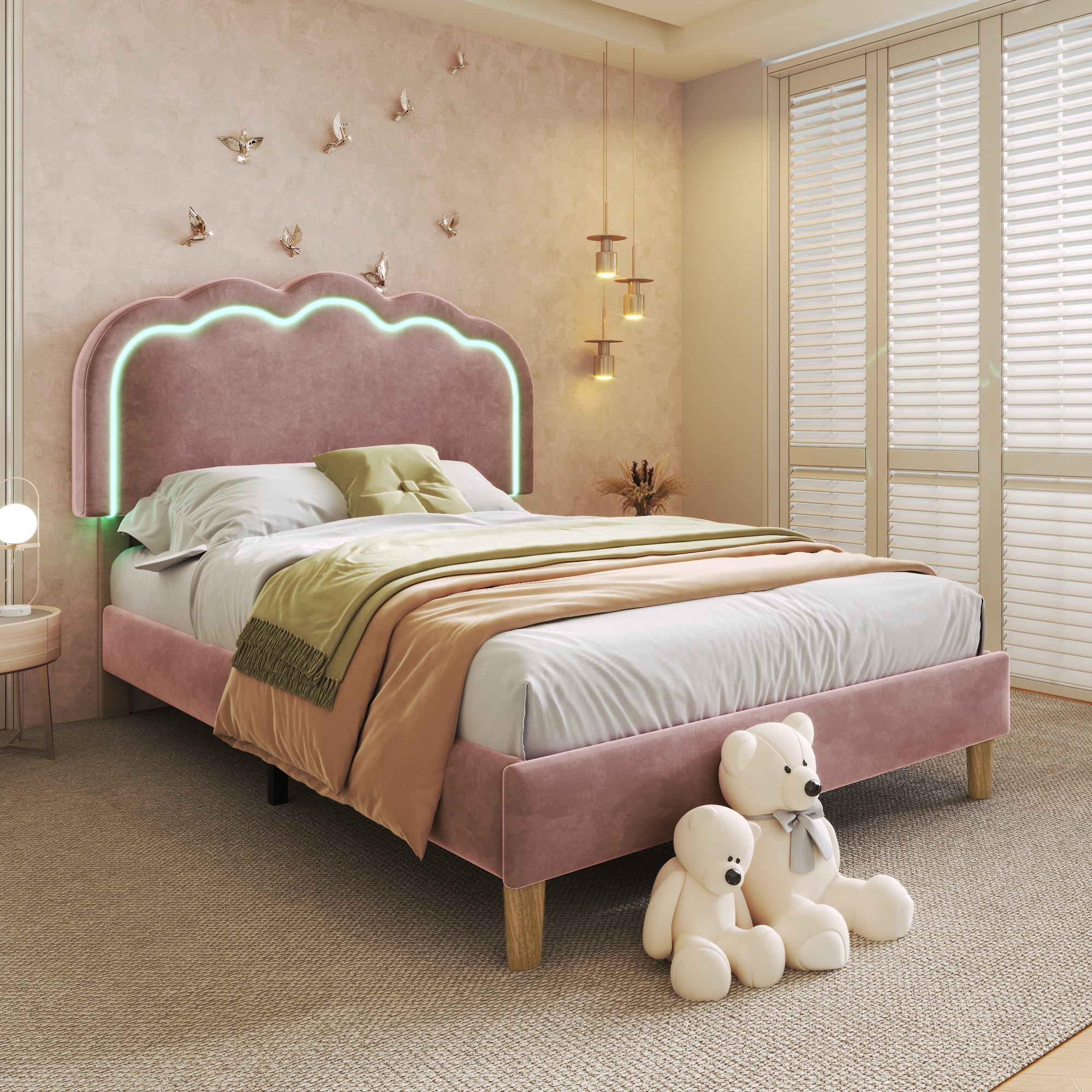 Logidon gestoffeerd bed LED 90x200 roze verstelbaar hoofdbord