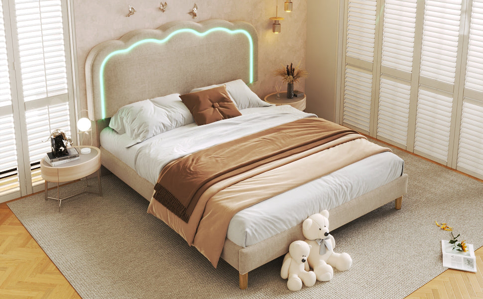 Logidon gestoffeerd bed LED tweepersoonsbed 140x200 beige verstelbaar hoofdbord