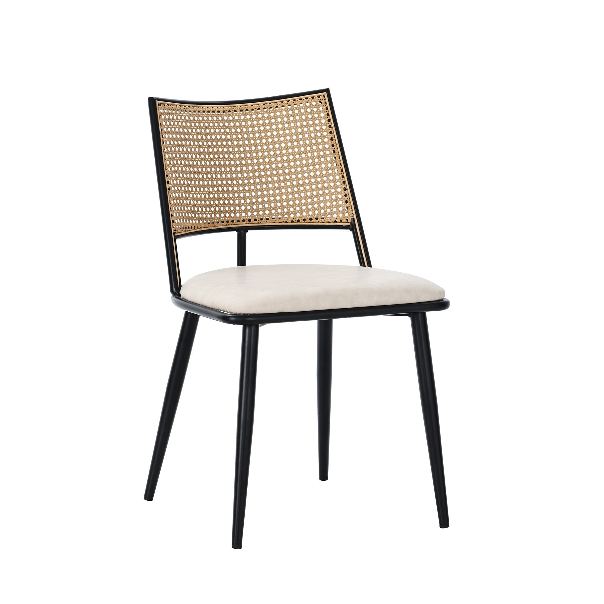 Logidon Rotan Rugleuningstoel Zwart PU Zitting Set van 2