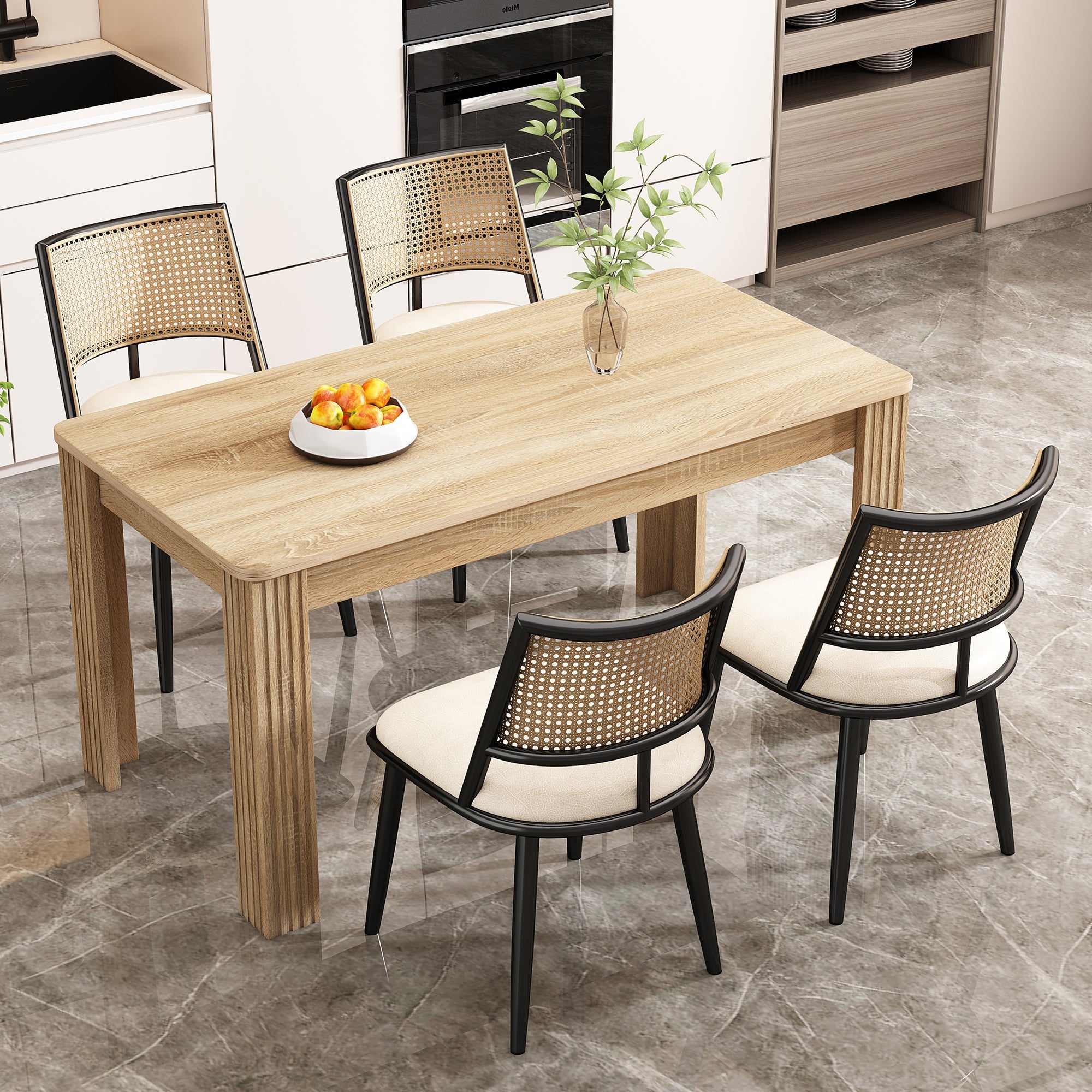 Logidon Chair PU Seat Rattan Backrest Black Living Room Chair