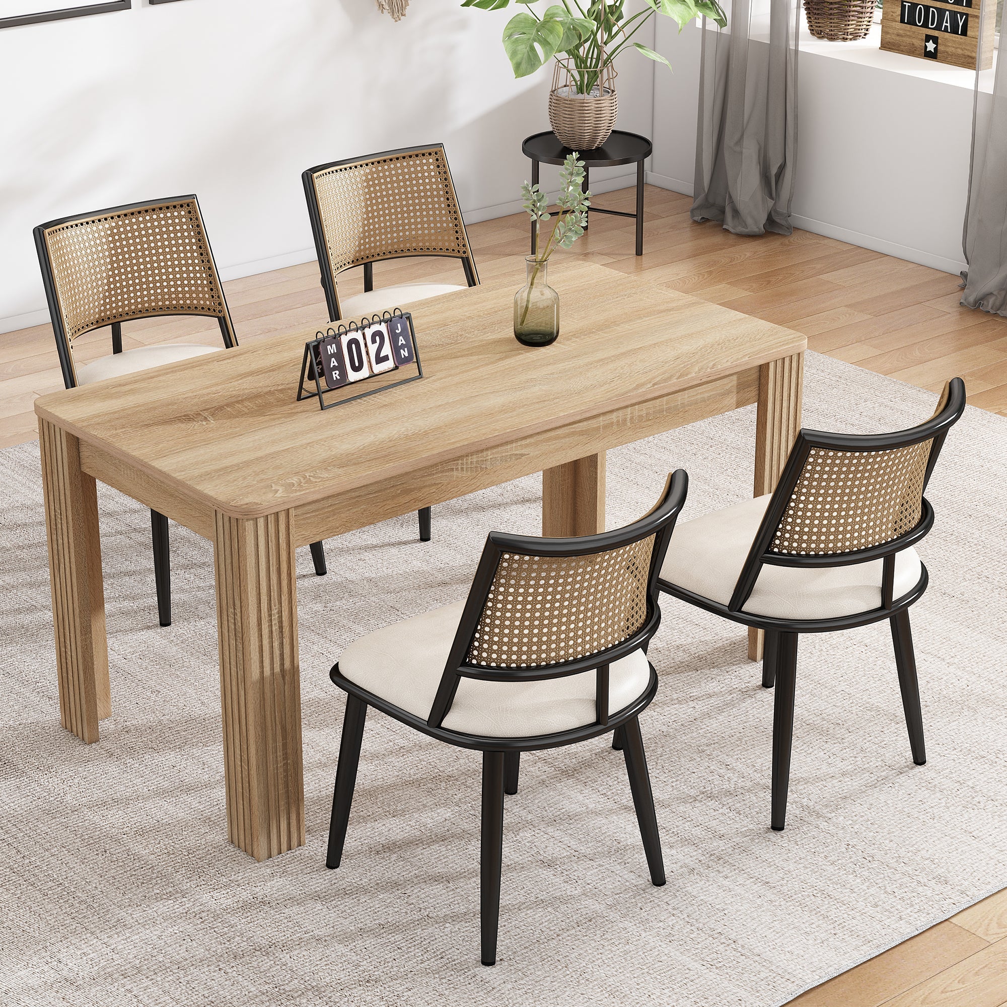 Logidon Chair PU Seat Rattan Backrest Black Living Room Chair