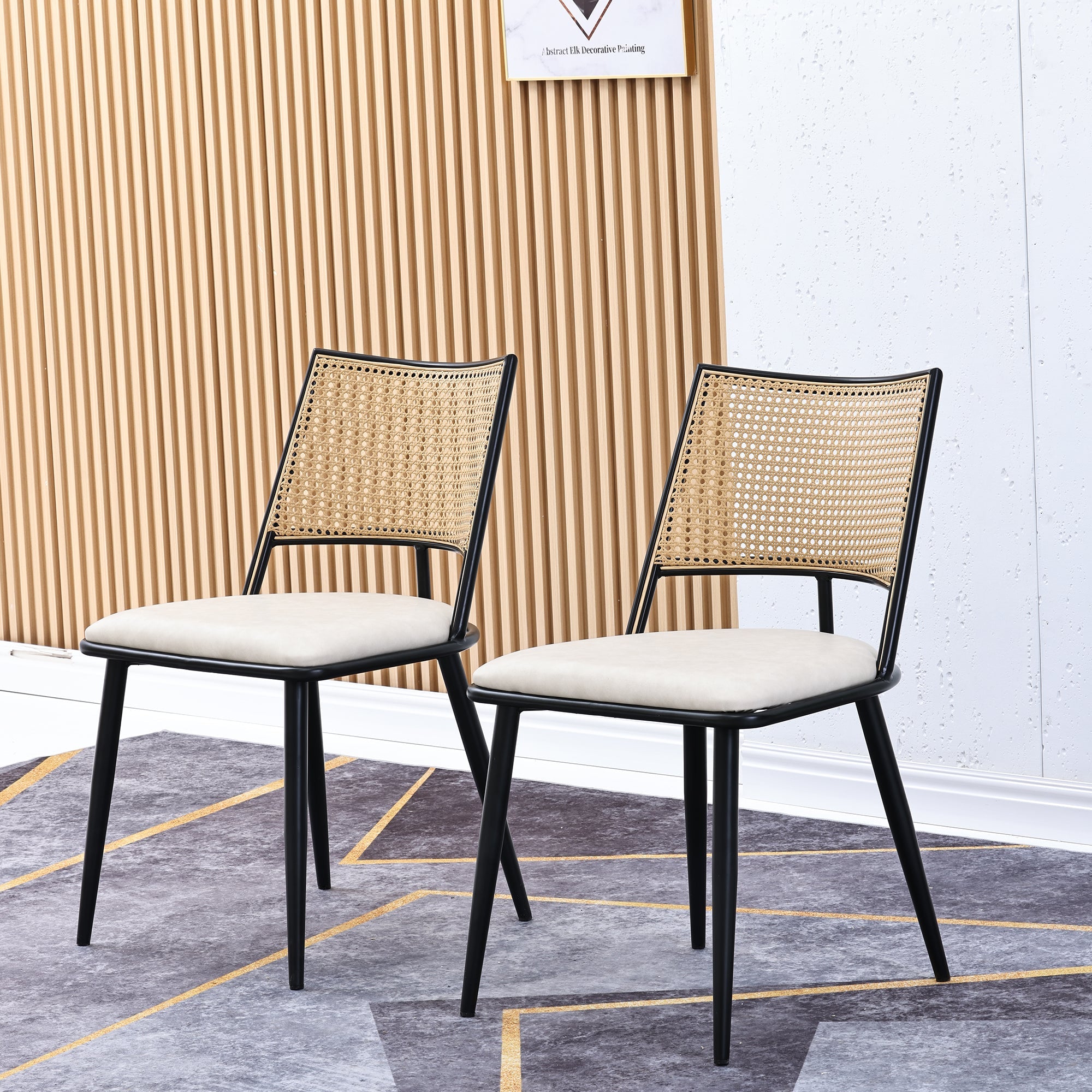 Logidon Chair PU Seat Rattan Backrest Black Living Room Chair