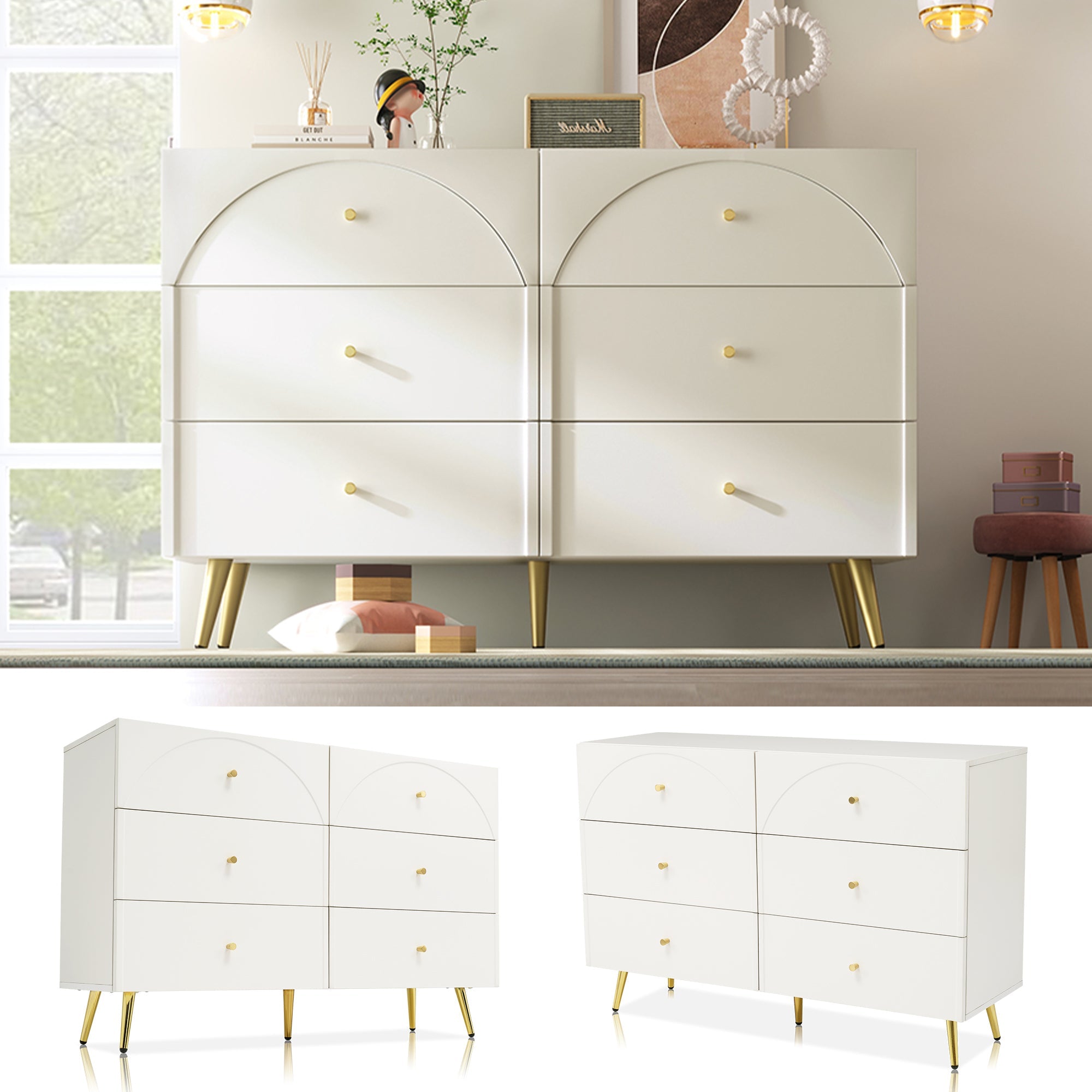 Logidon chest of drawers 6 drawers cream white H85 W120 D40 cm