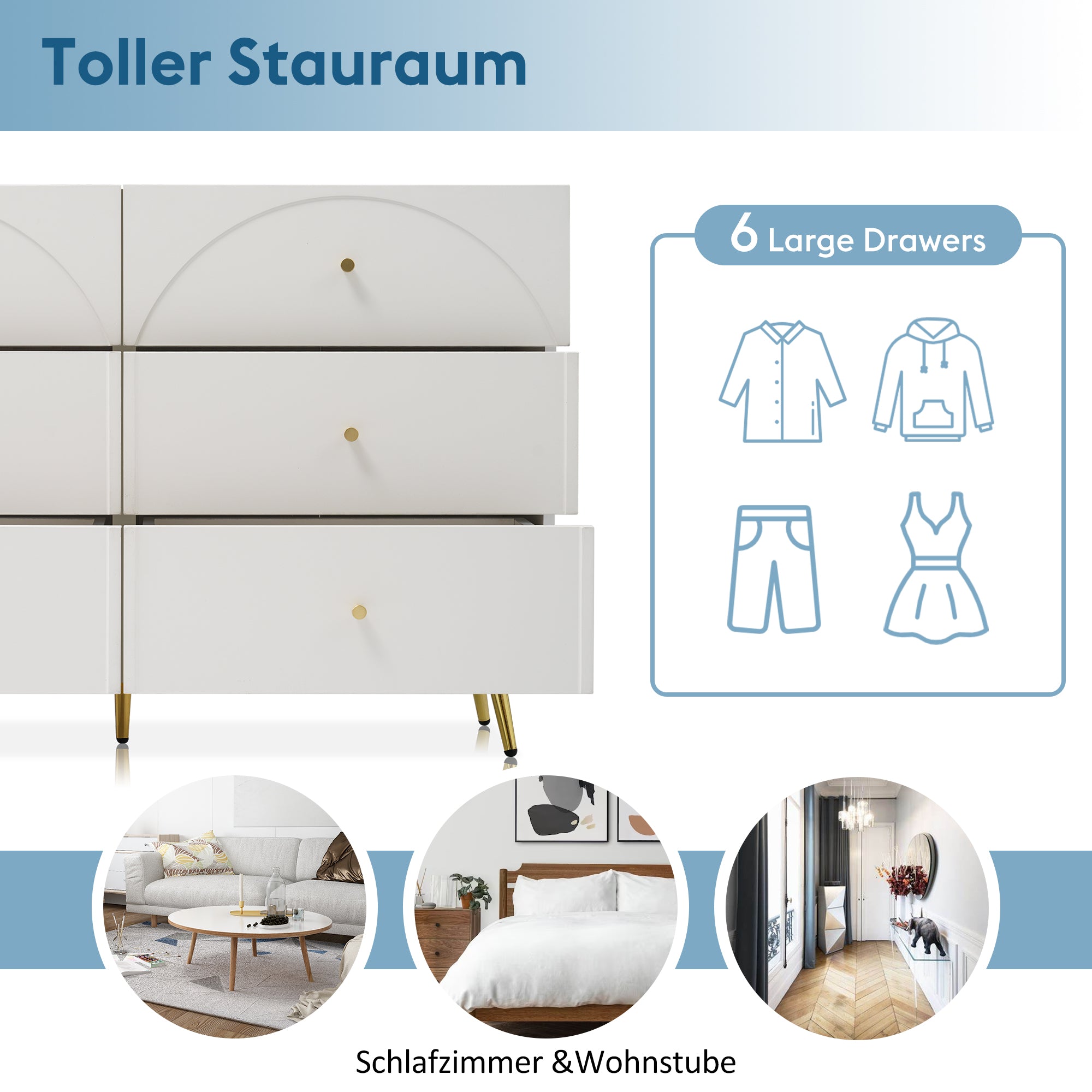 Logidon chest of drawers 6 drawers cream white H85 W120 D40 cm