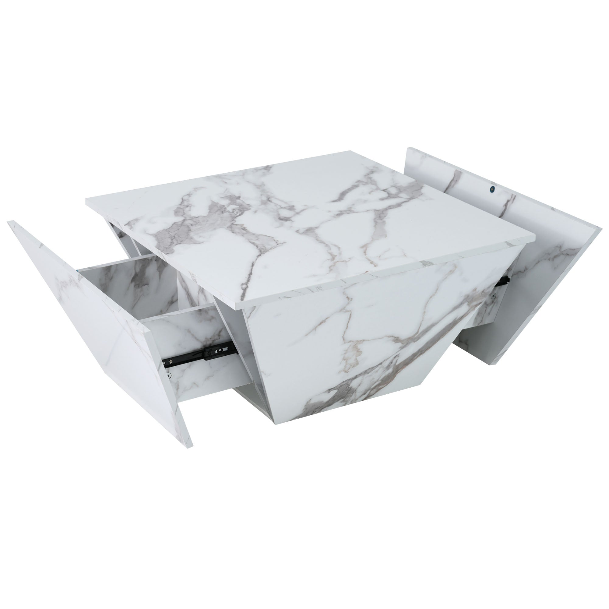 Logidon Moderne Trapezium Drum Salontafel Wit Marmer Fineer 70x70x37 cm