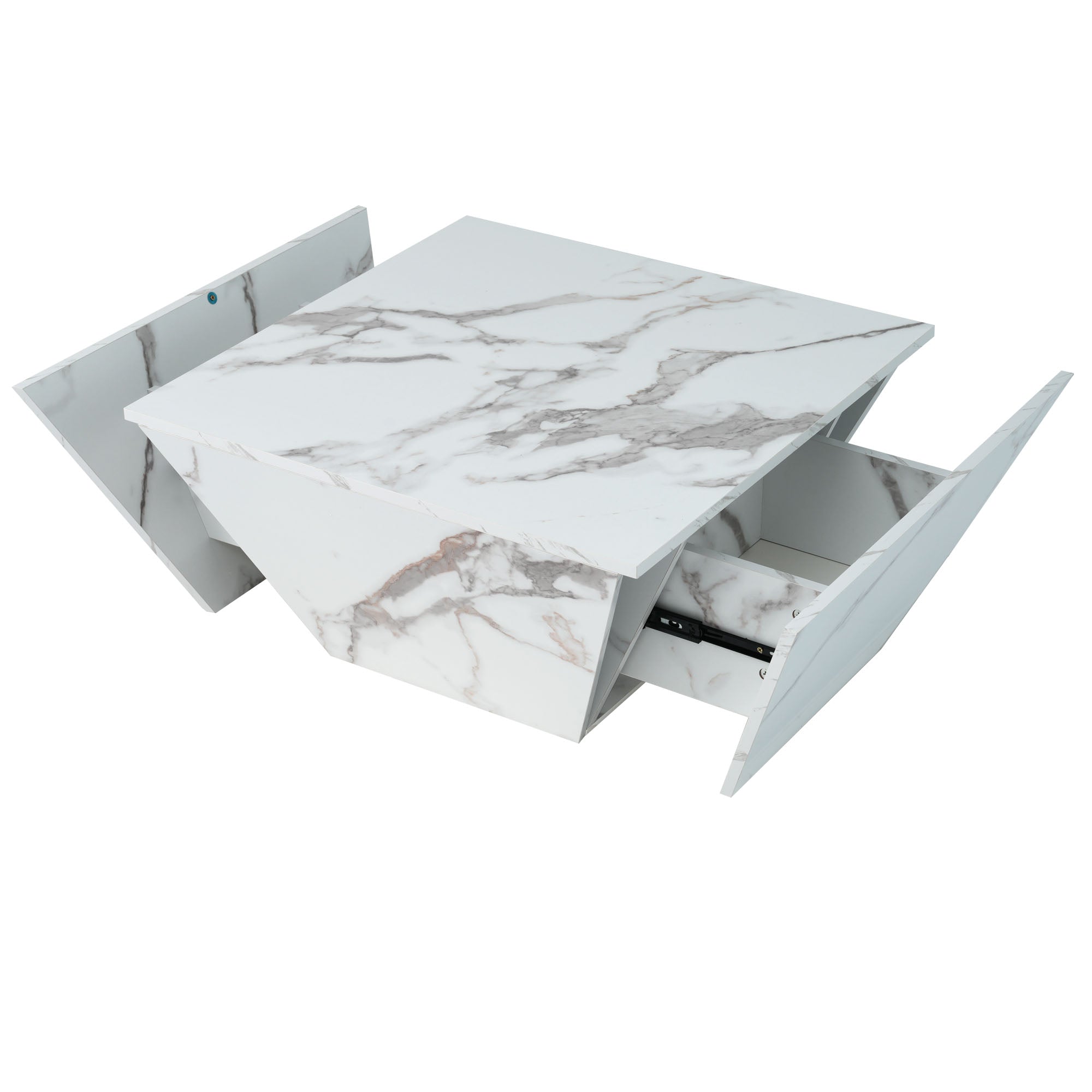 Logidon Moderne Trapezium Drum Salontafel Wit Marmer Fineer 70x70x37 cm