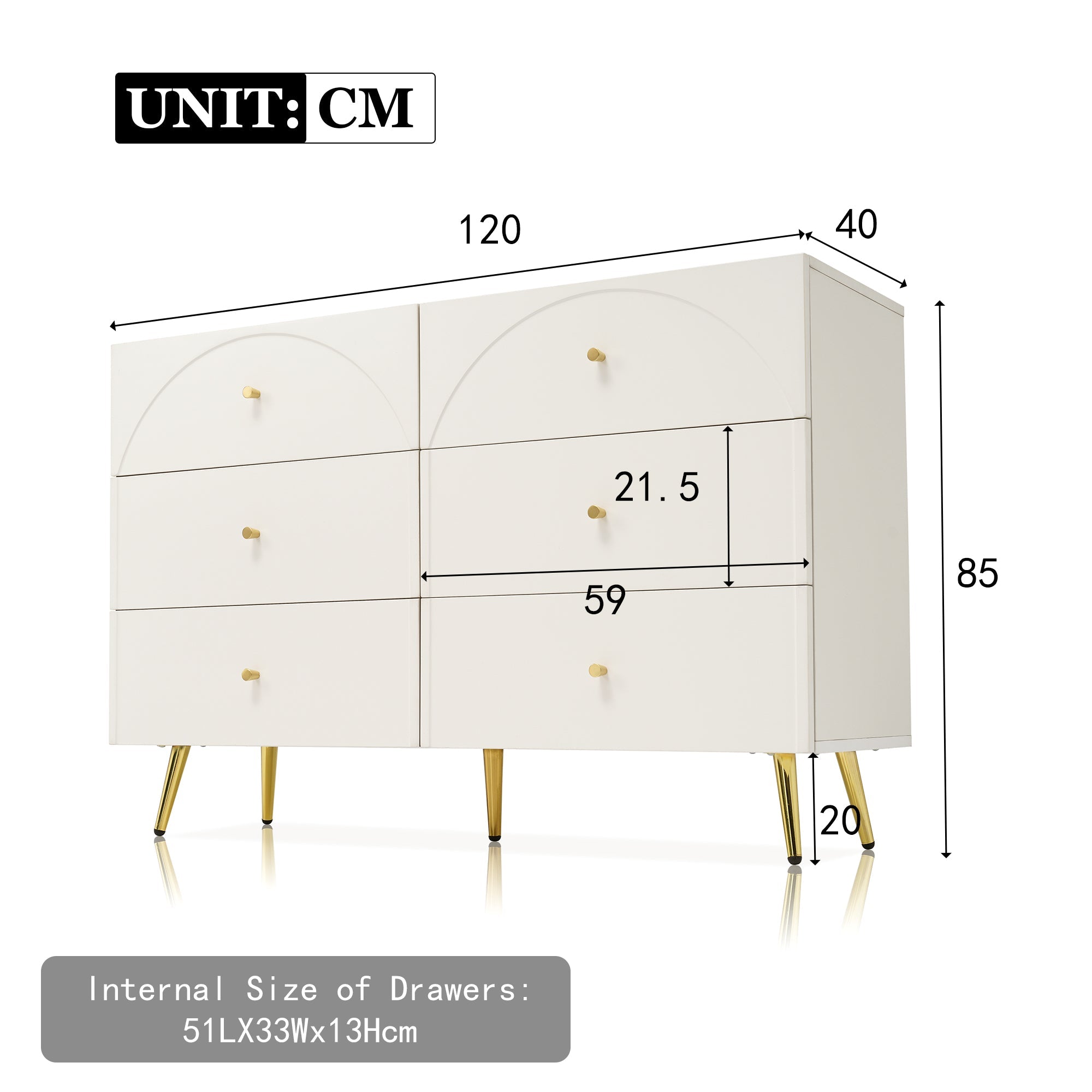 Logidon ladekast 6 lades crèmewit H85 B120 D40 cm