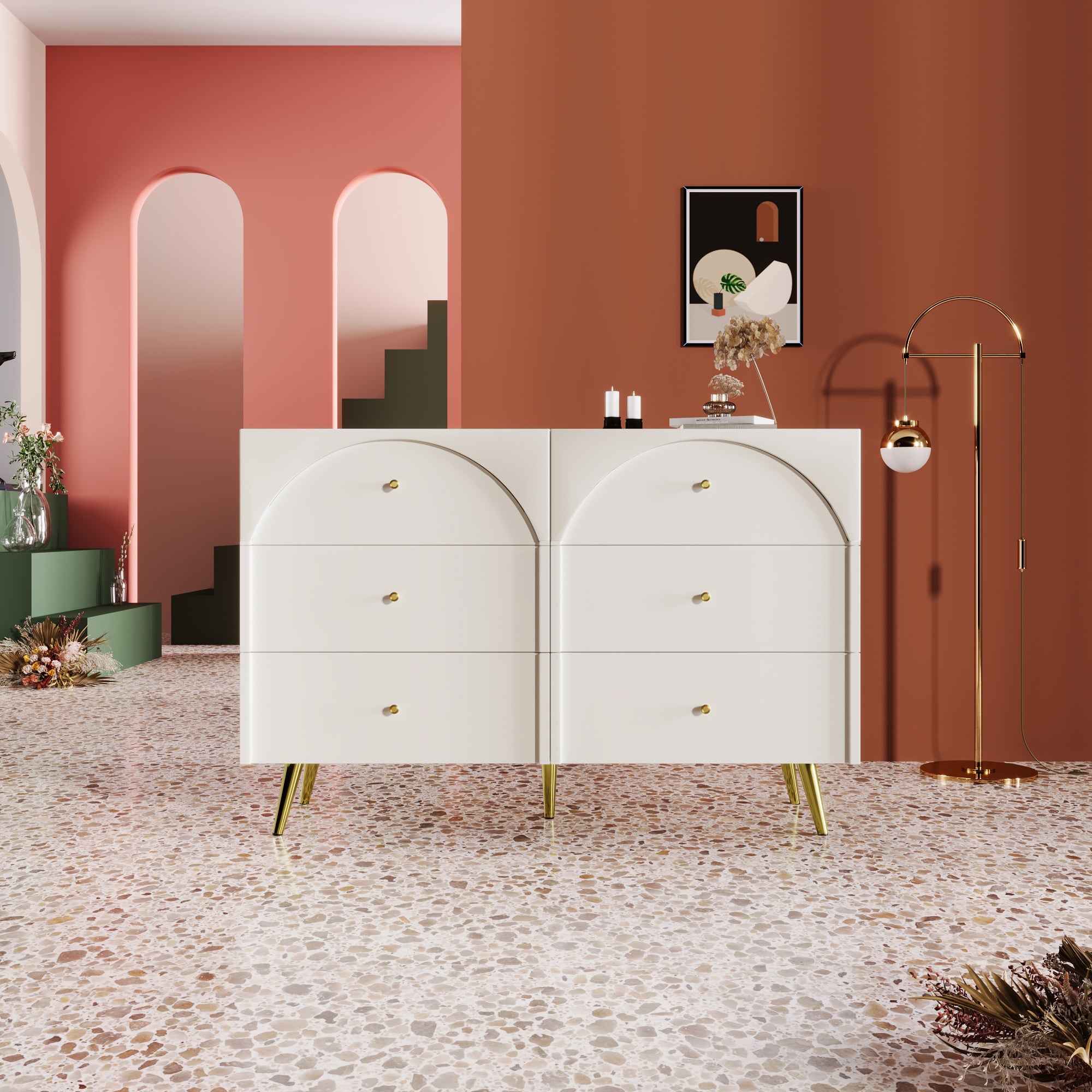 Logidon chest of drawers 6 drawers cream white H85 W120 D40 cm