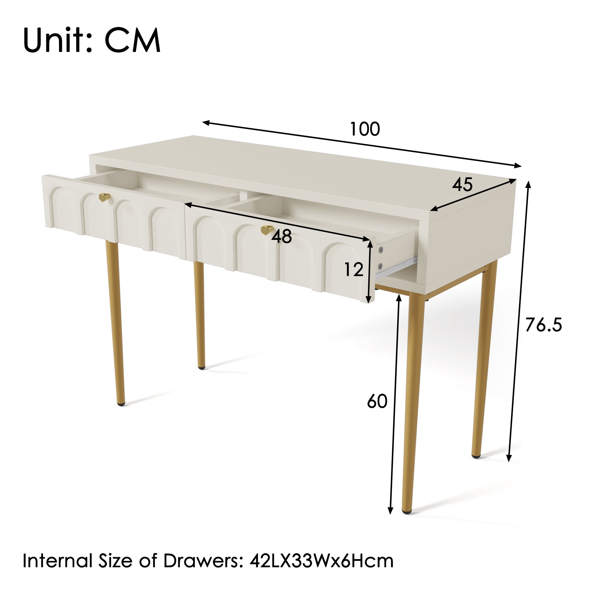 Logidon kaptafel crèmewit met 2 lades hoogte 76,5 cm B100cm
