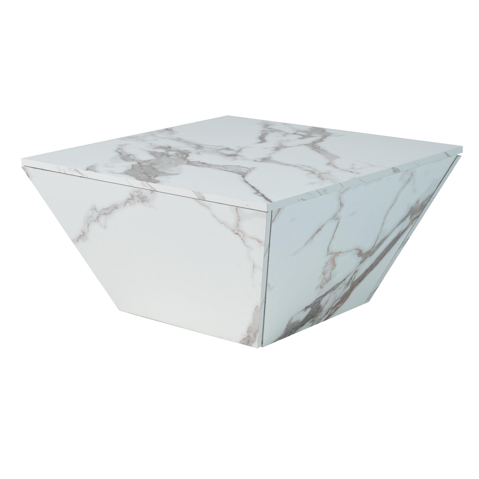 Logidon Moderne Trapezium Drum Salontafel Wit Marmer Fineer 70x70x37 cm