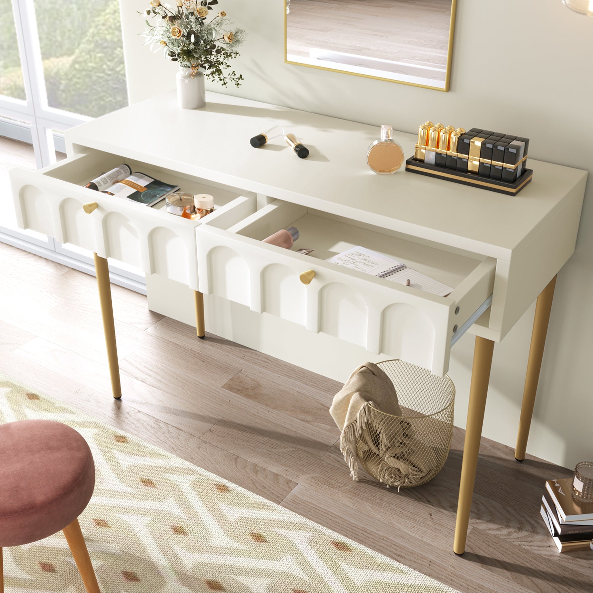 Logidon kaptafel crèmewit met 2 lades hoogte 76,5 cm B100cm