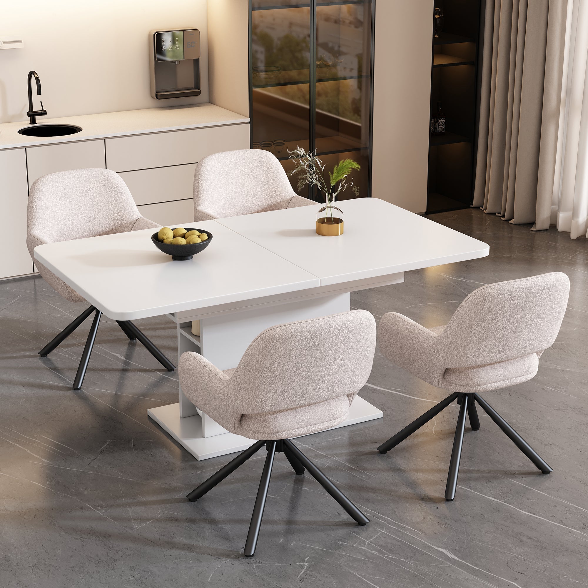Logidon Dining Room Set Extendable Table and 4 Chairs White 130 Cm
