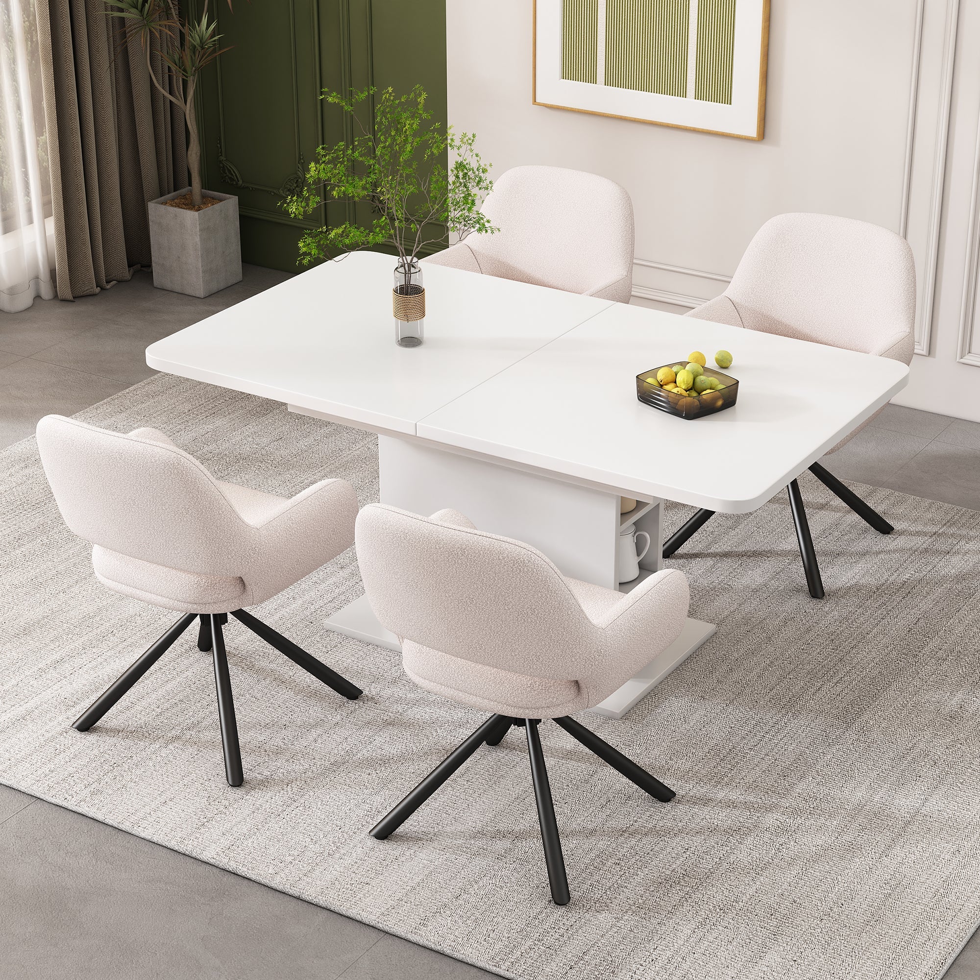 Logidon Dining Room Set Extendable Table and 4 Chairs White 130 Cm